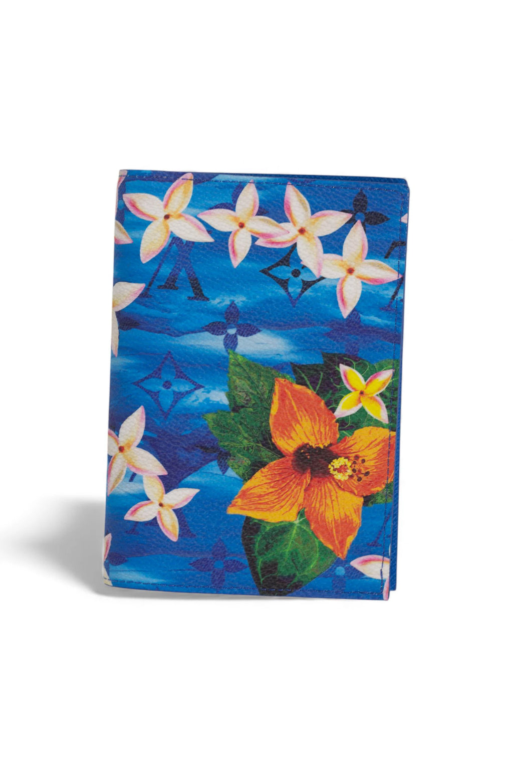 Passport Holder in Blue Hawaiian-Inspired Monogram Pattern
