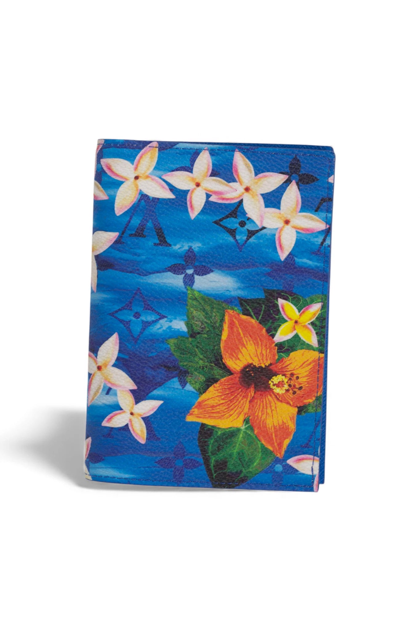 Passport Holder in Blue Hawaiian-Inspired Monogram Pattern