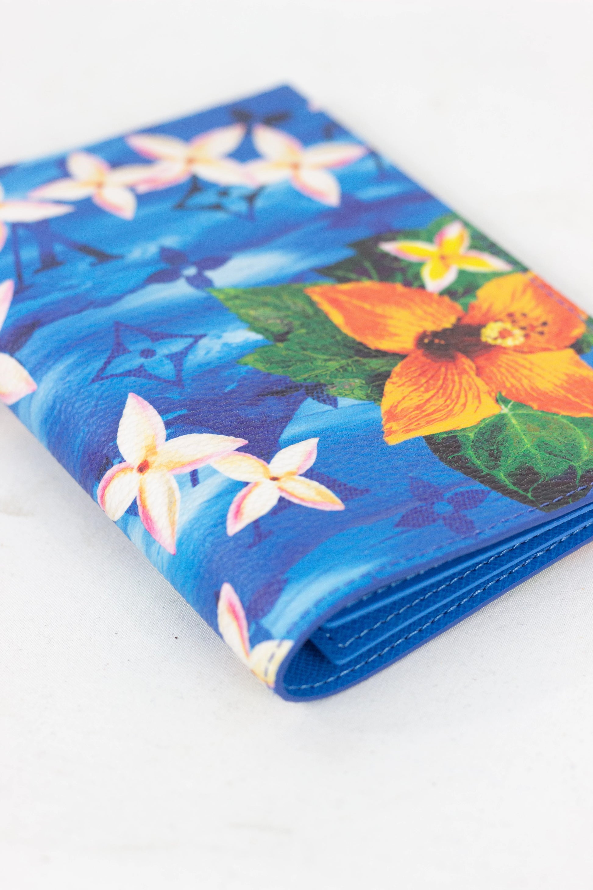 Passport Holder in Blue Hawaiian-Inspired Monogram Pattern