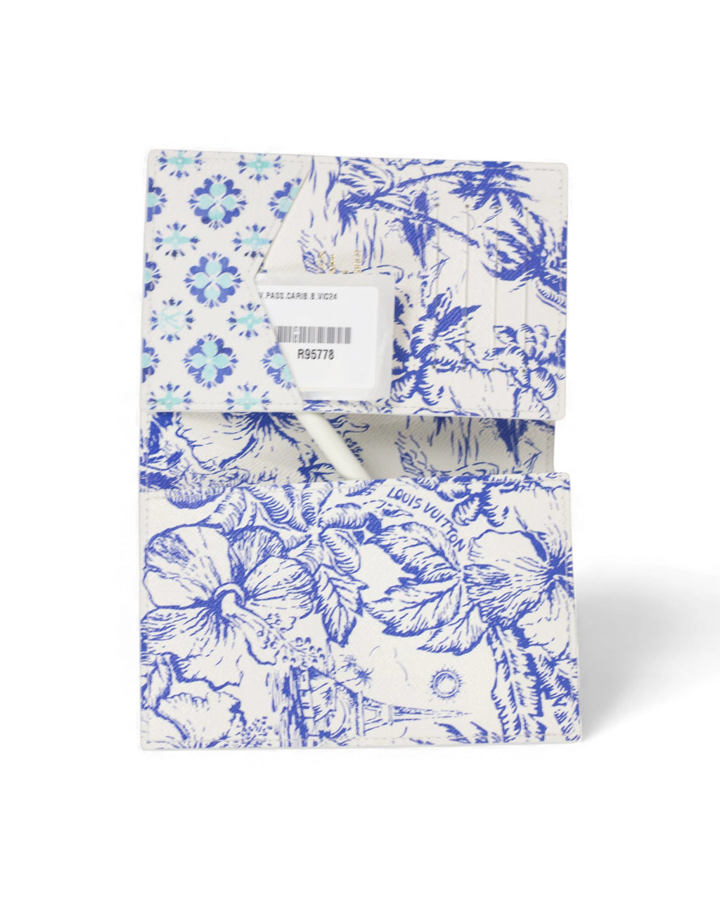 Passport Holder with White Background and Blue Watercolour Monogram