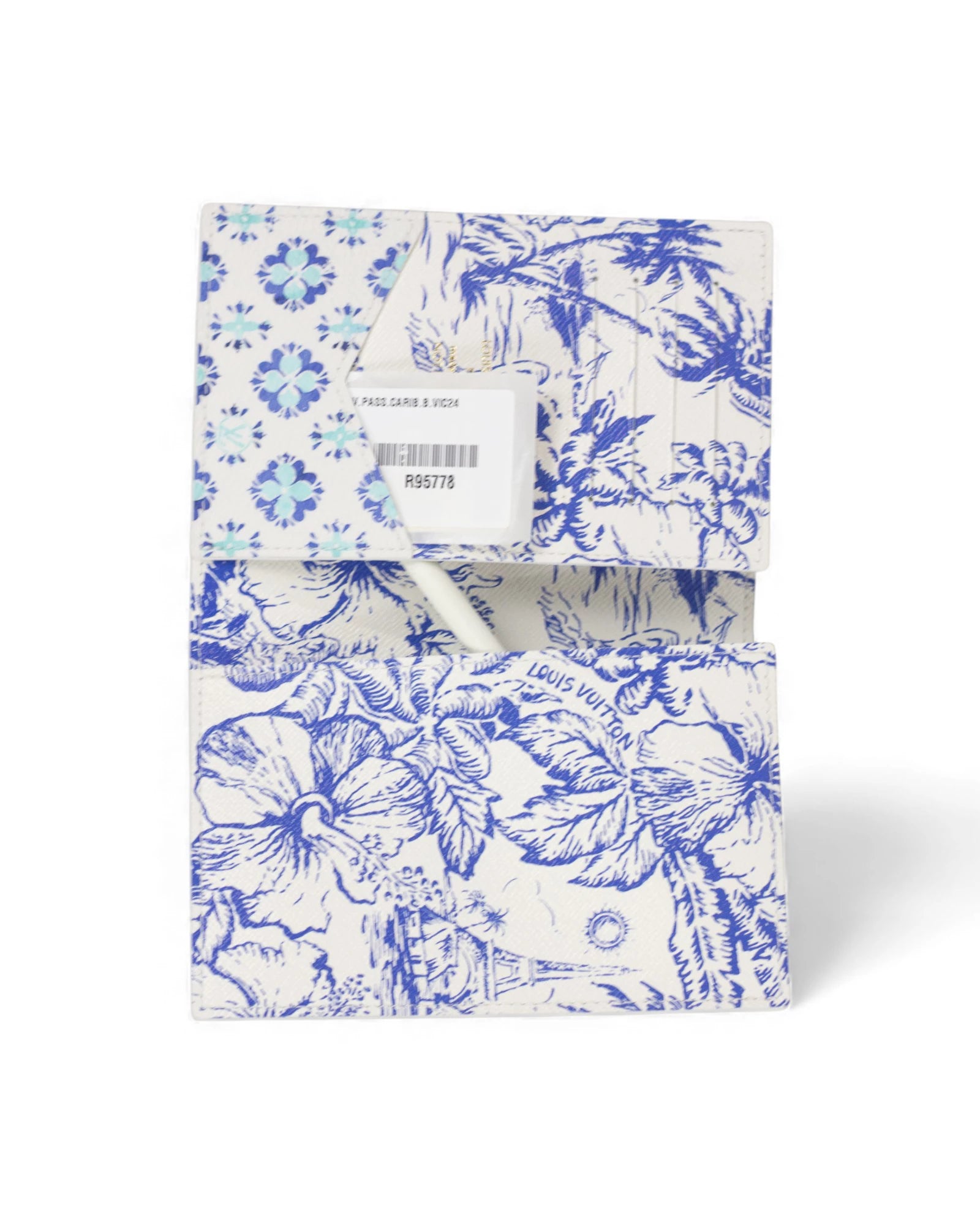 Passport Holder with White Background and Blue Watercolour Monogram
