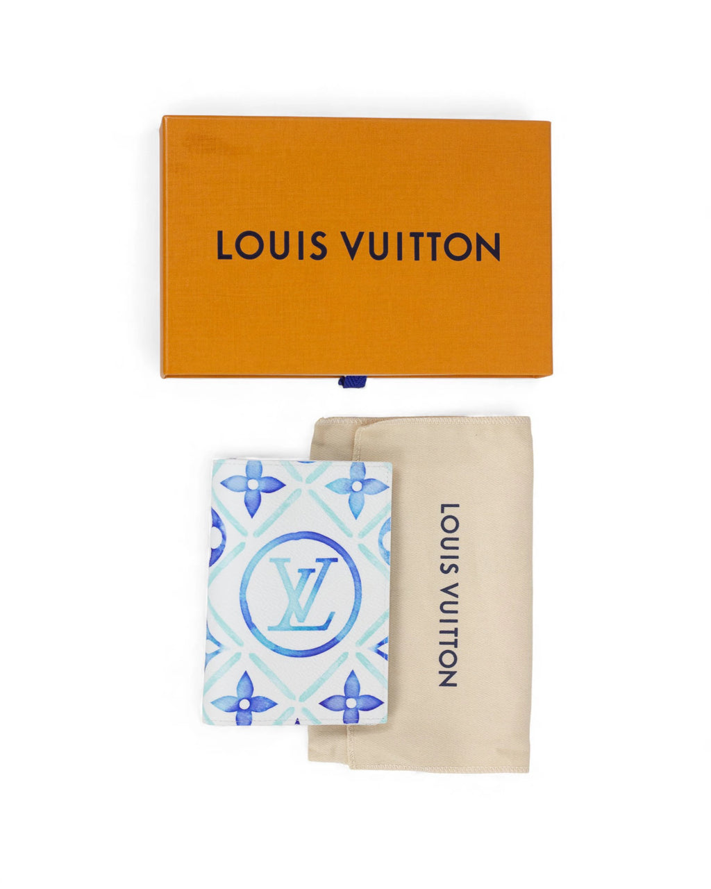 Passport Holder with White Background and Blue Watercolour Monogram