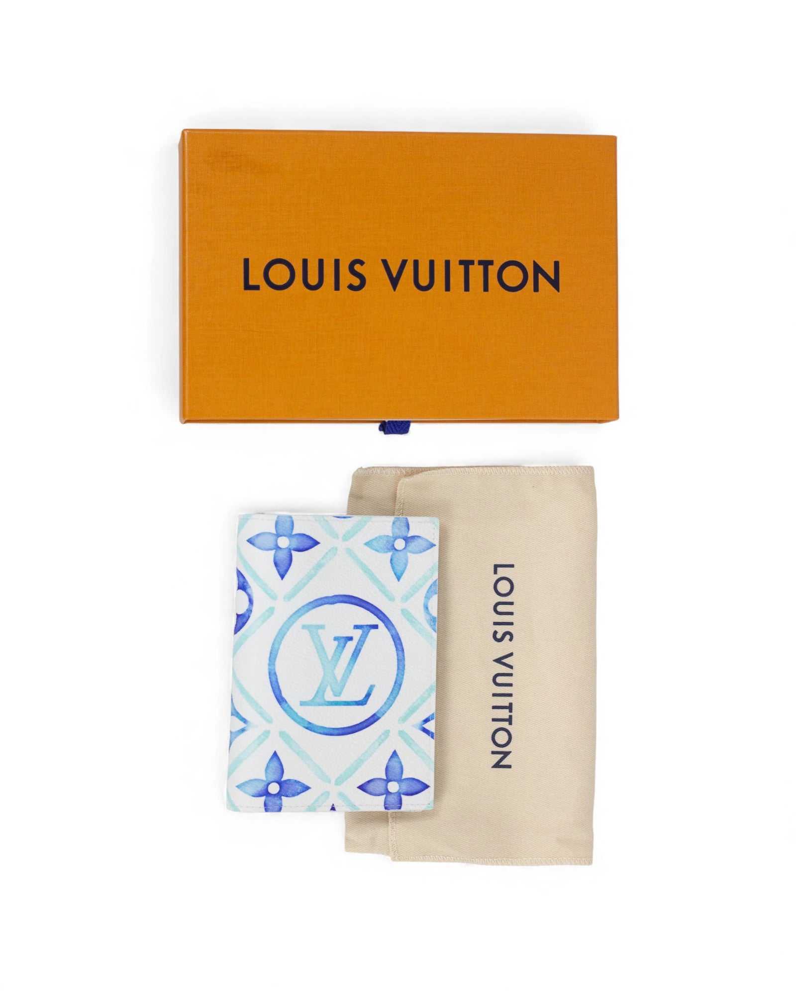 Passport Holder with White Background and Blue Watercolour Monogram