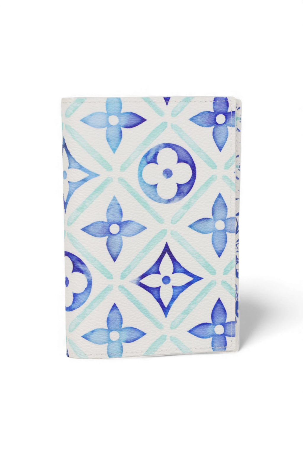 Passport Holder with White Background and Blue Watercolour Monogram