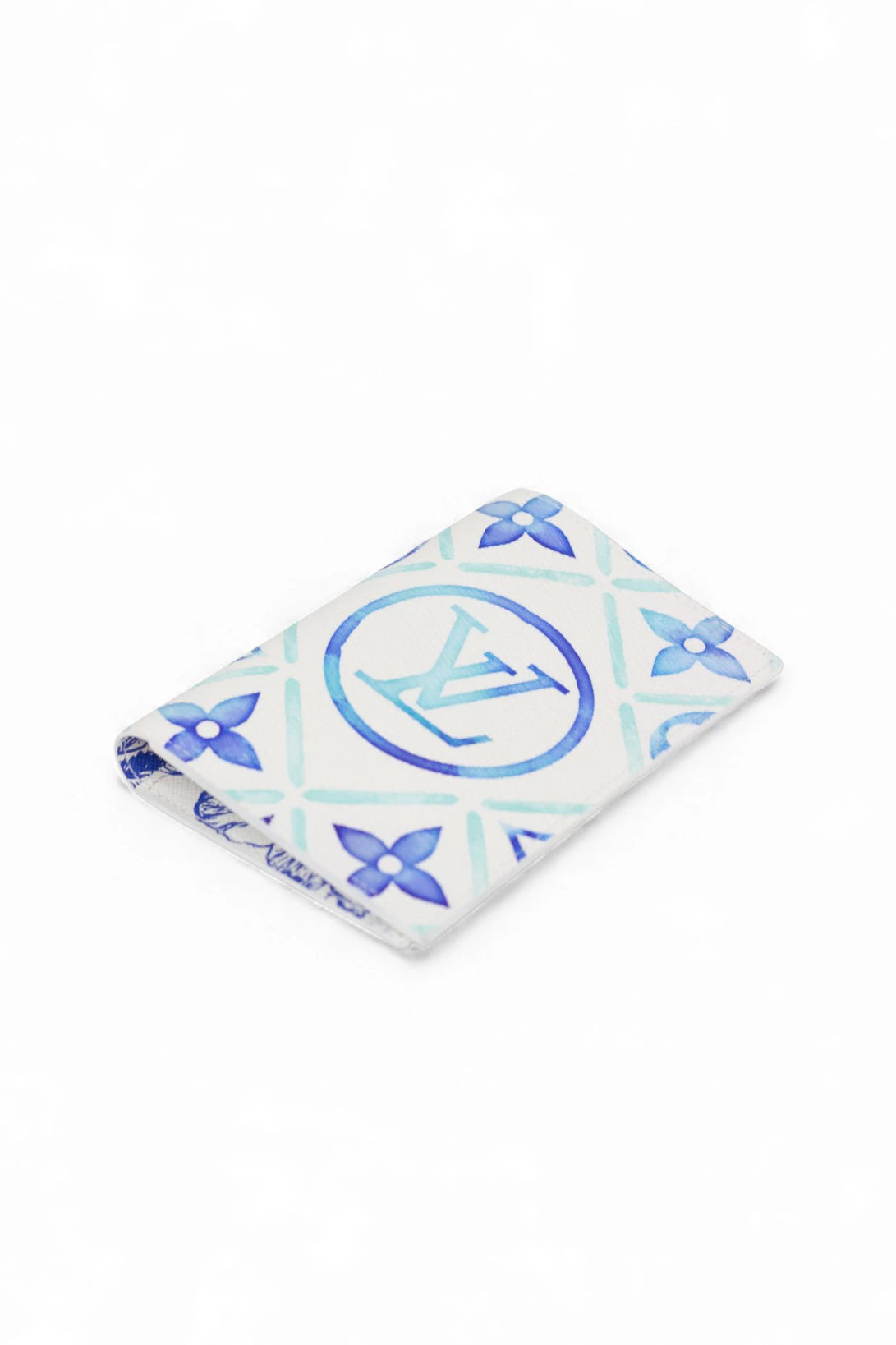 Passport Holder with White Background and Blue Watercolour Monogram