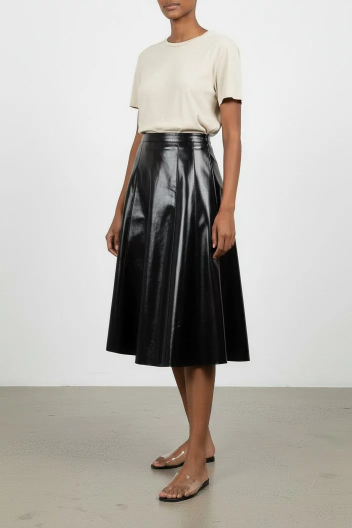 Vinyl Midi Skirt in Black FW2010