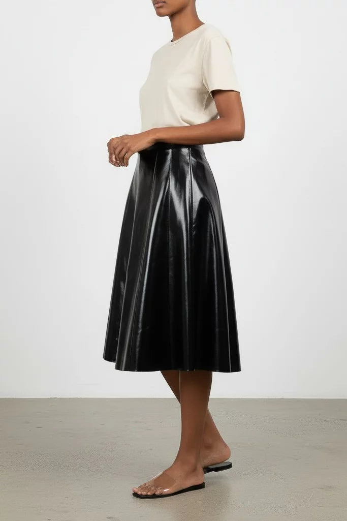 Vinyl Midi Skirt in Black FW2010