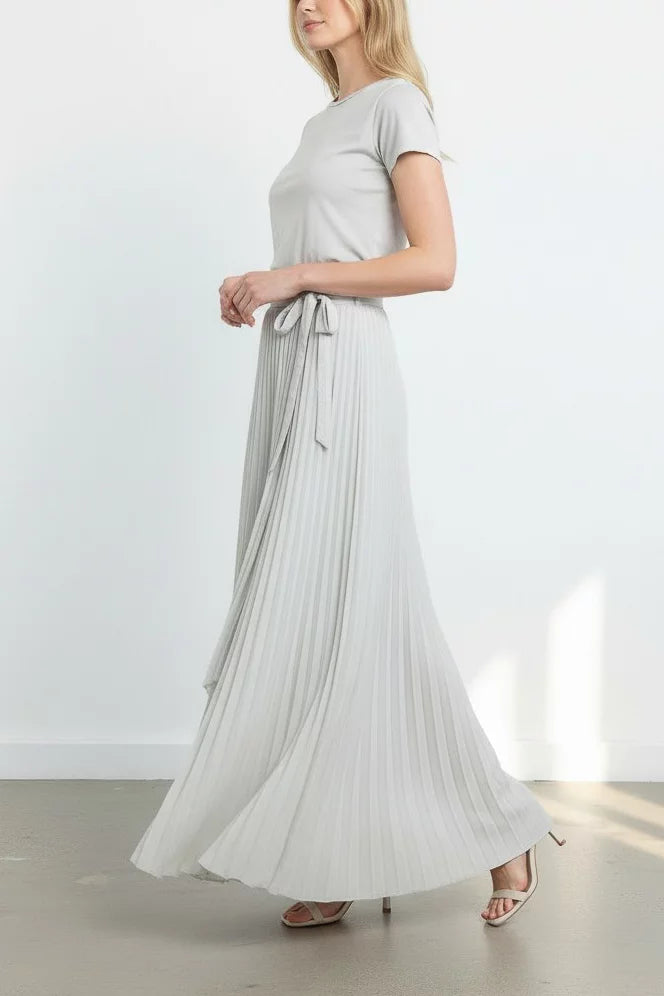 Pleated Midi Skirt with Tie Waist