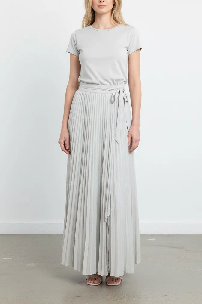 Pleated Midi Skirt with Tie Waist