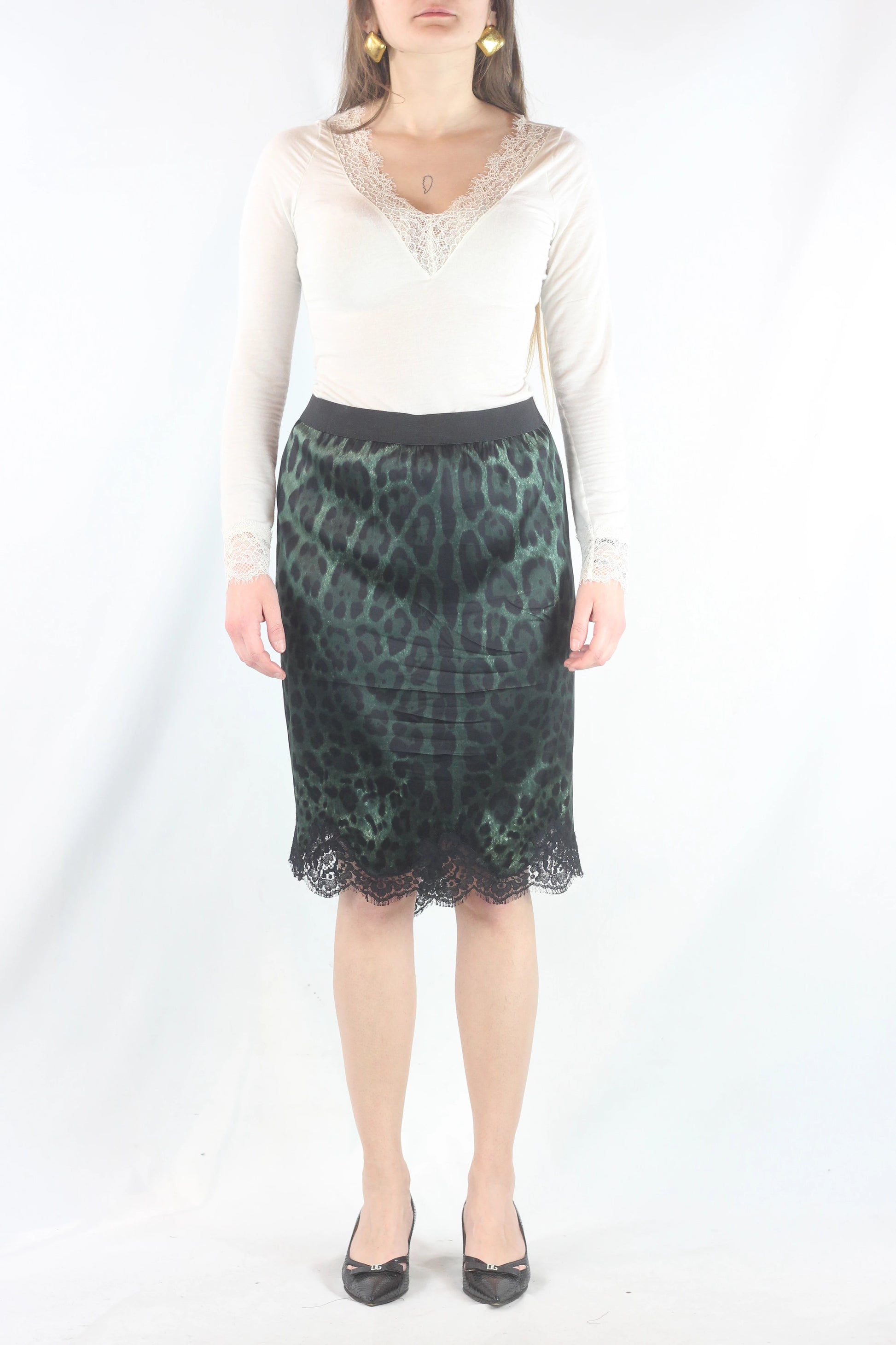 Leopard Print Skirt with Lace Trim