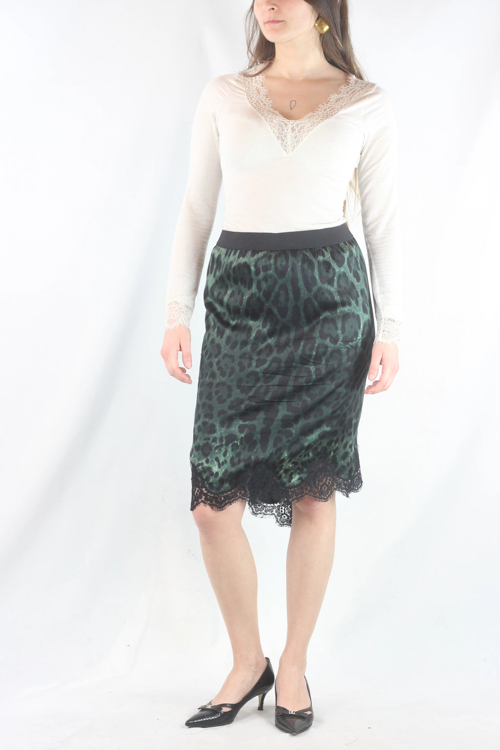 Leopard Print Skirt with Lace Trim