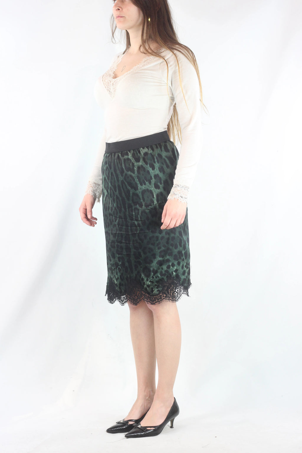 Leopard Print Skirt with Lace Trim