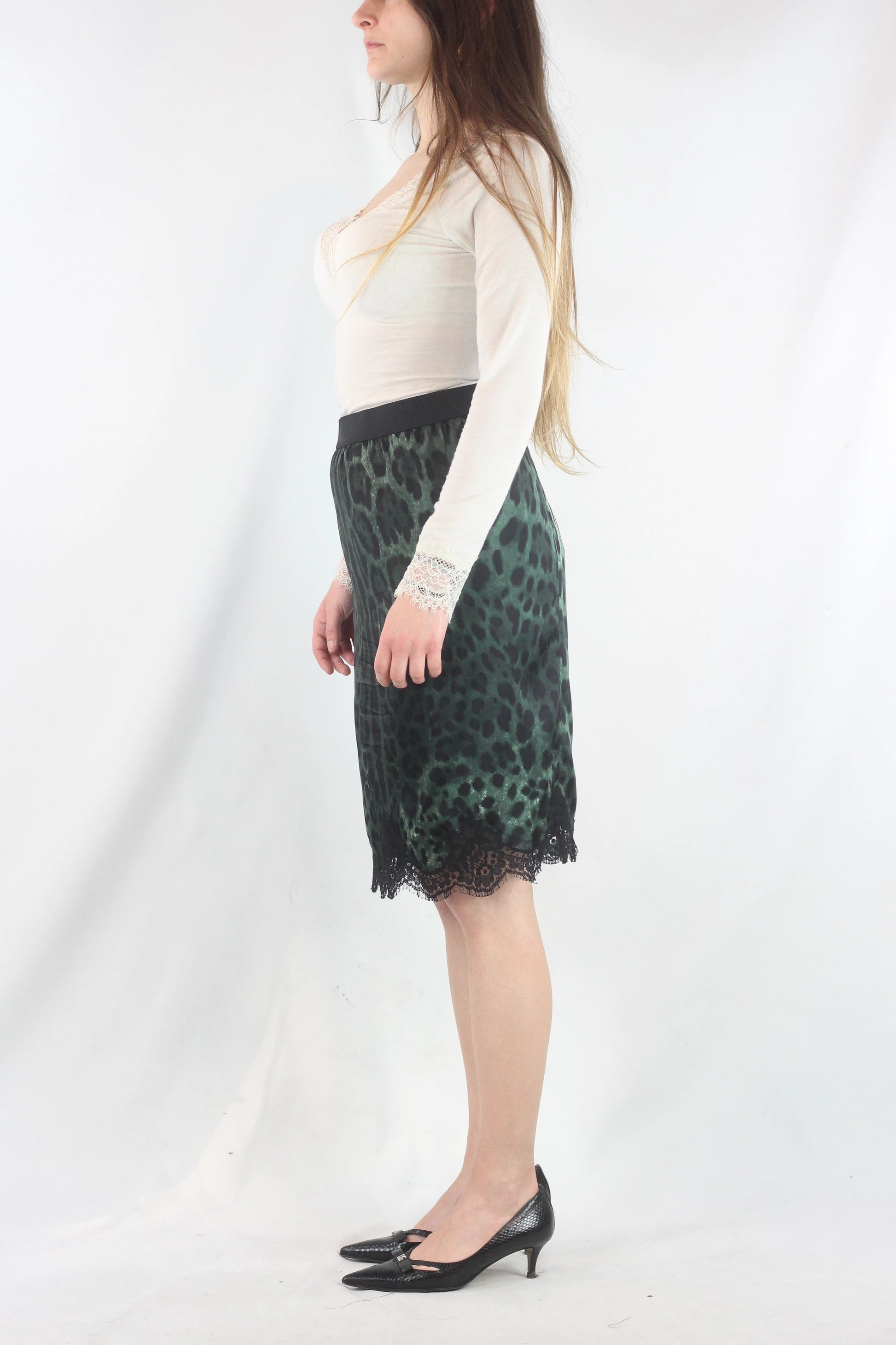 Leopard Print Skirt with Lace Trim