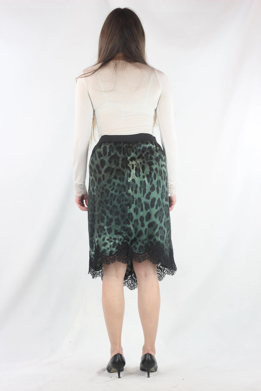 Leopard Print Skirt with Lace Trim