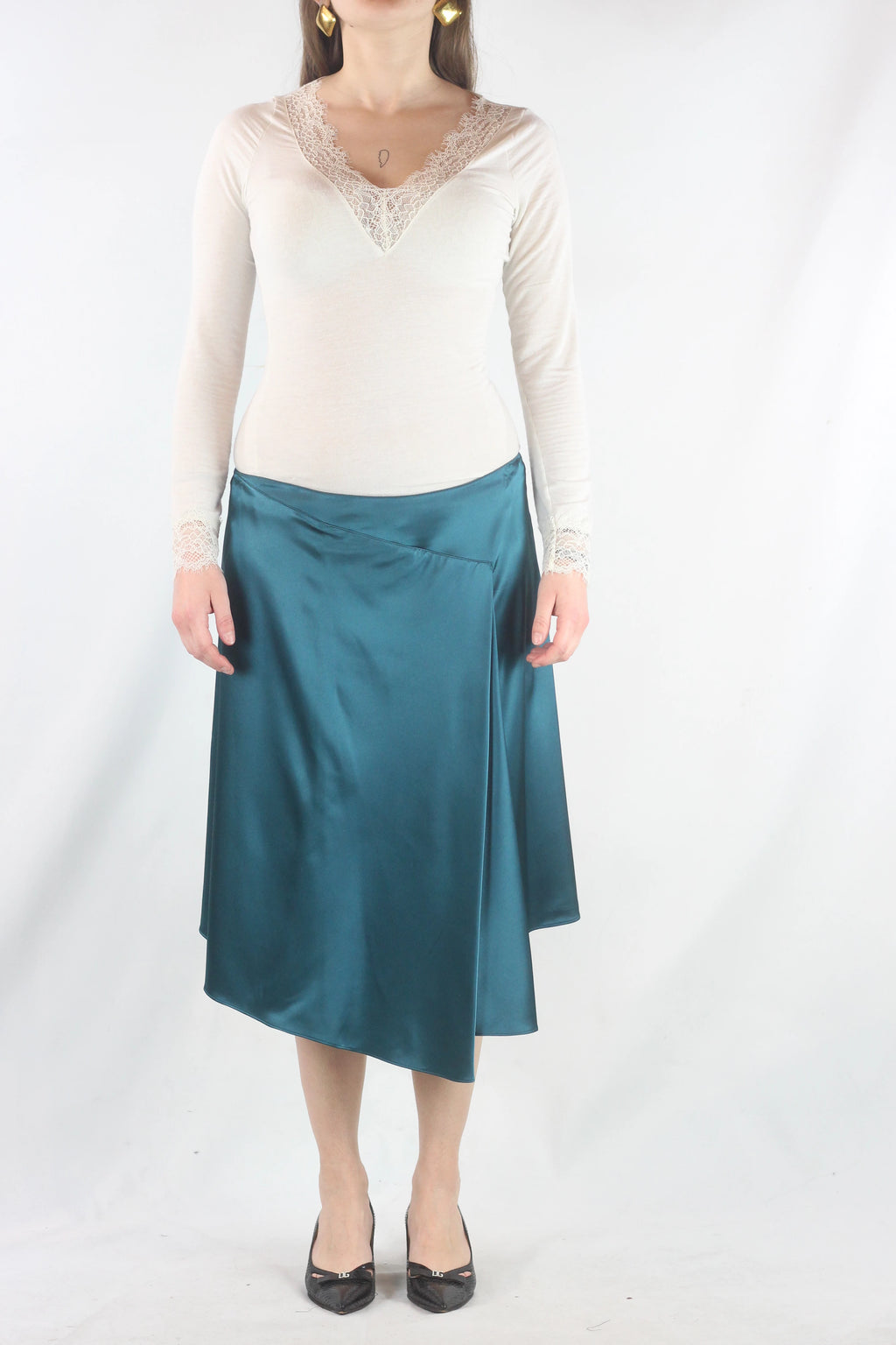 Teal Skirt with Asymmetric Front