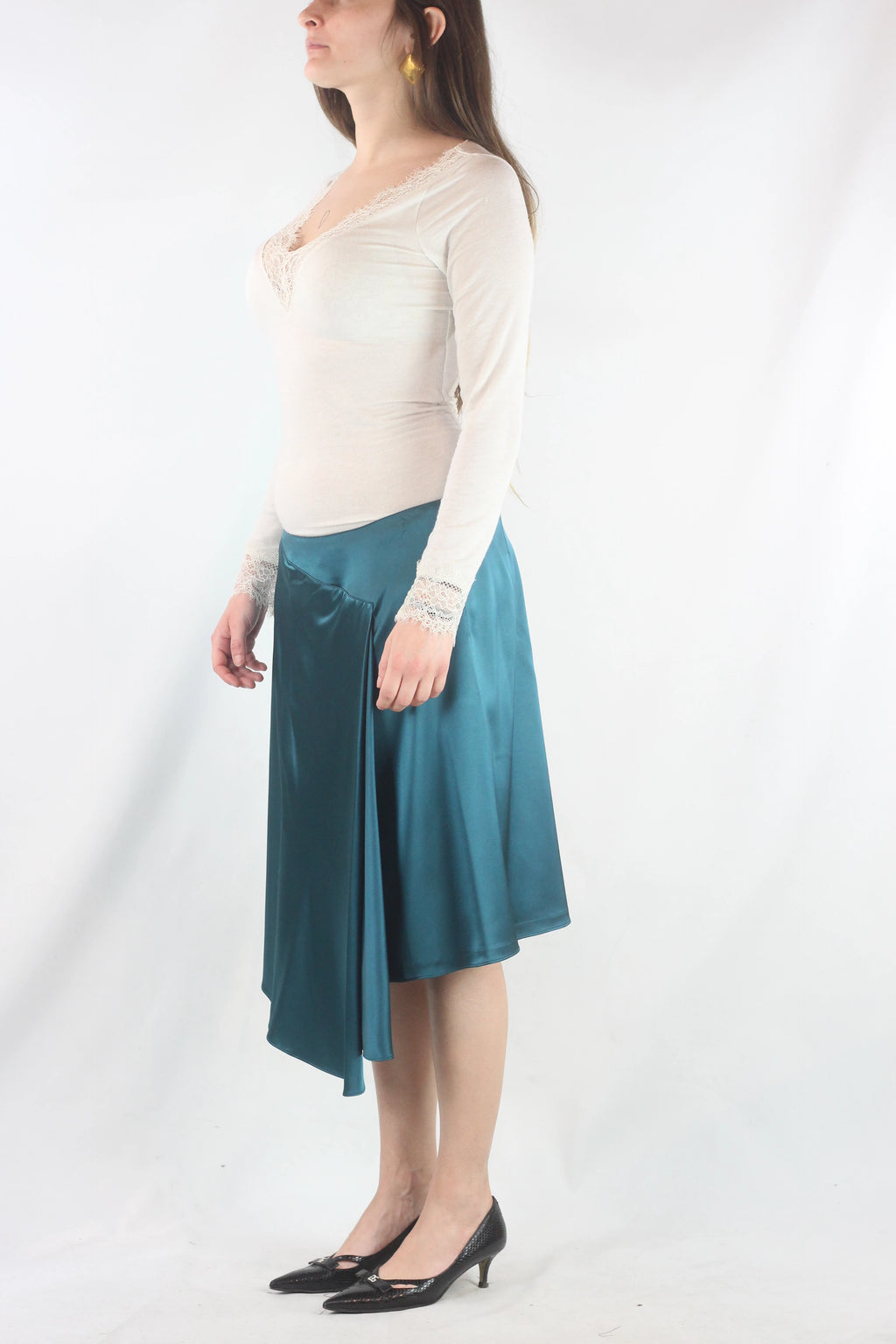 Teal Skirt with Asymmetric Front