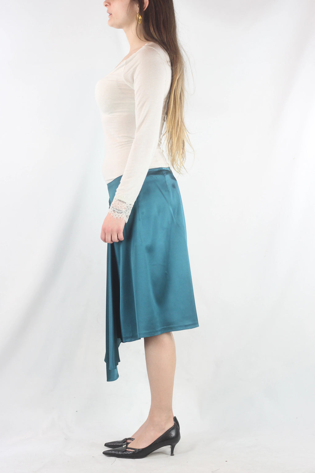Teal Skirt with Asymmetric Front
