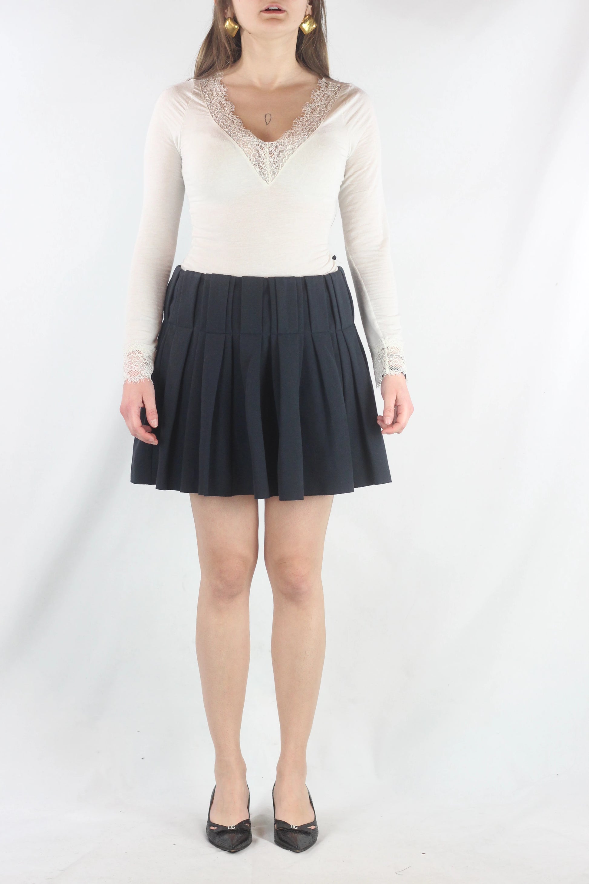 Navy Blue Cotton Stretch Miniskirt