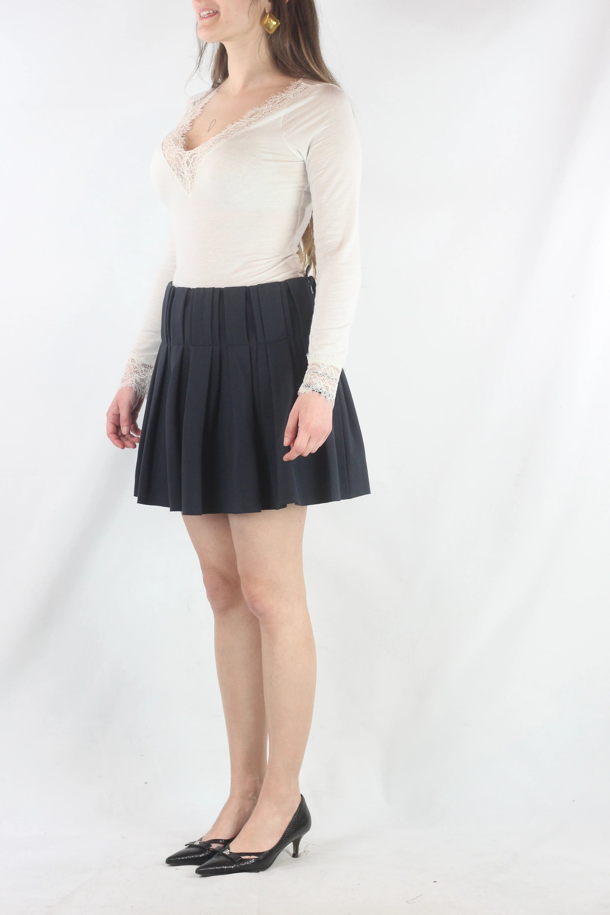 Navy Blue Cotton Stretch Miniskirt