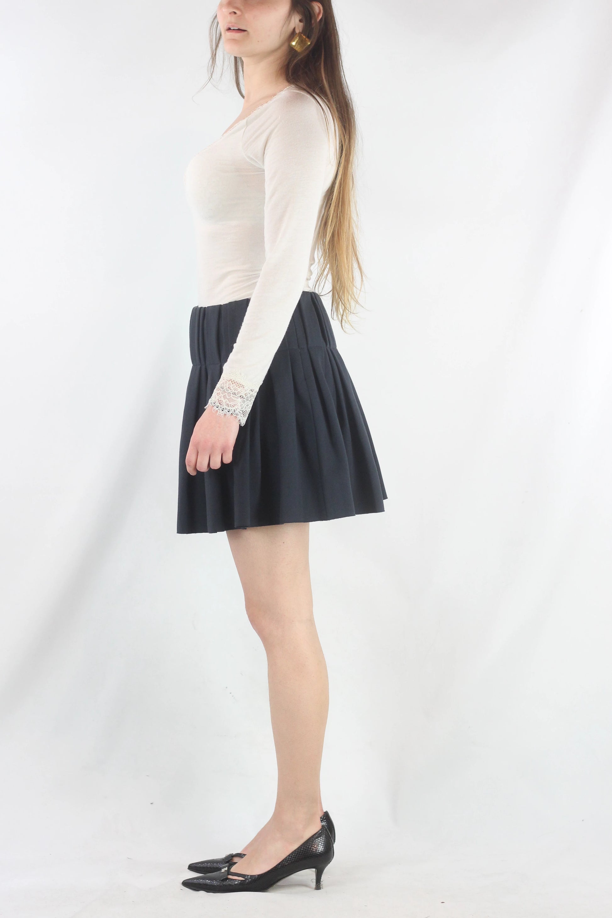 Navy Blue Cotton Stretch Miniskirt