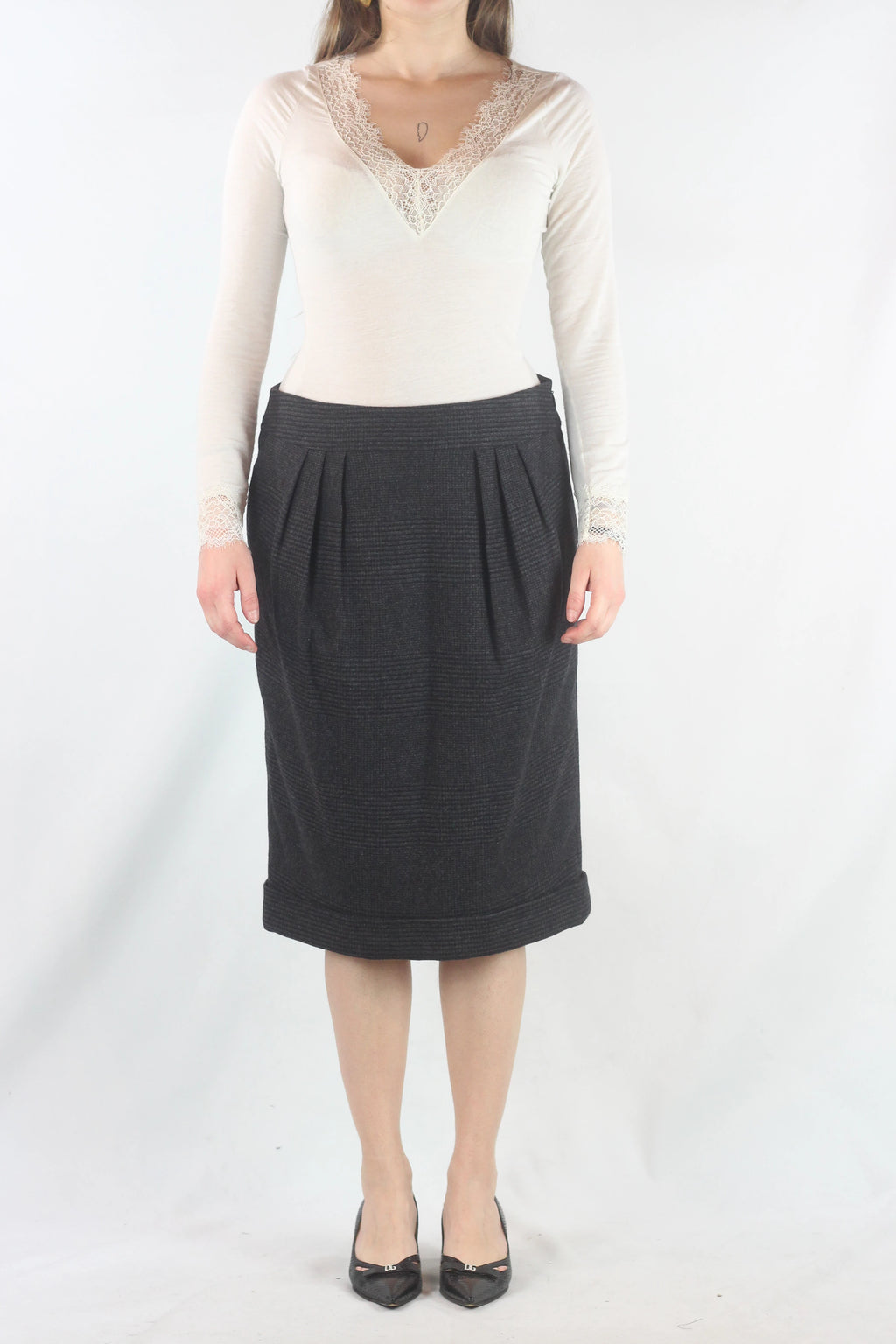 Checked Wool Blend Skirt
