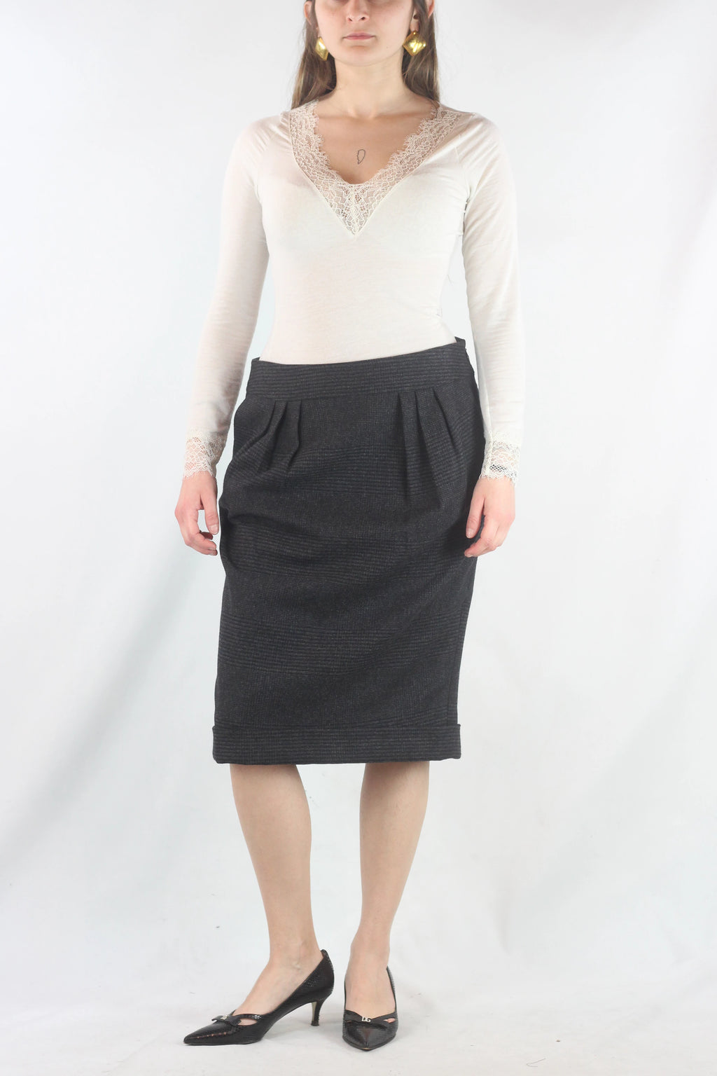 Checked Wool Blend Skirt