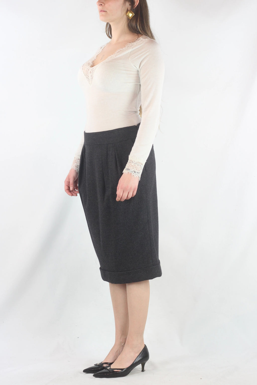 Checked Wool Blend Skirt