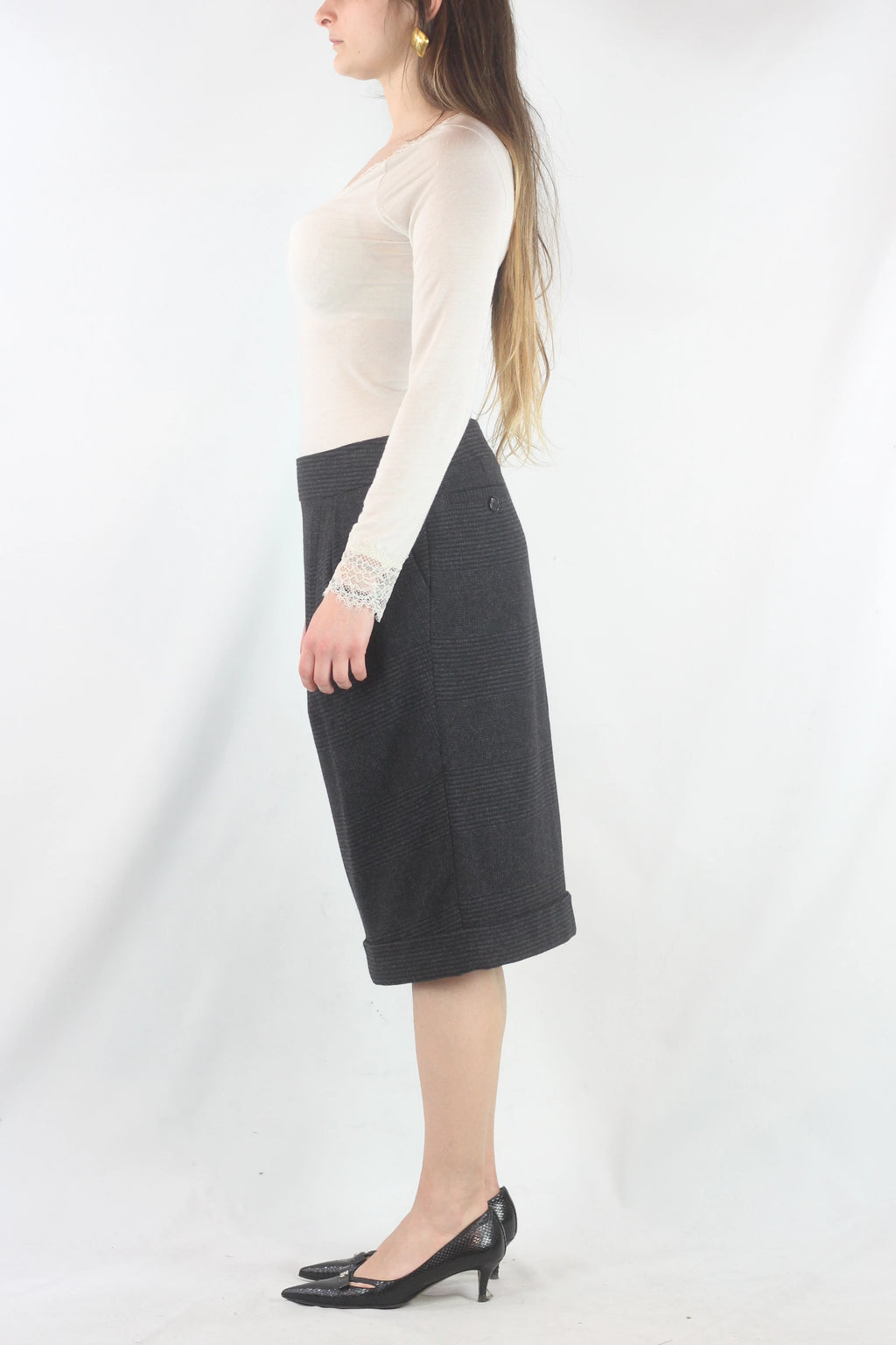 Checked Wool Blend Skirt