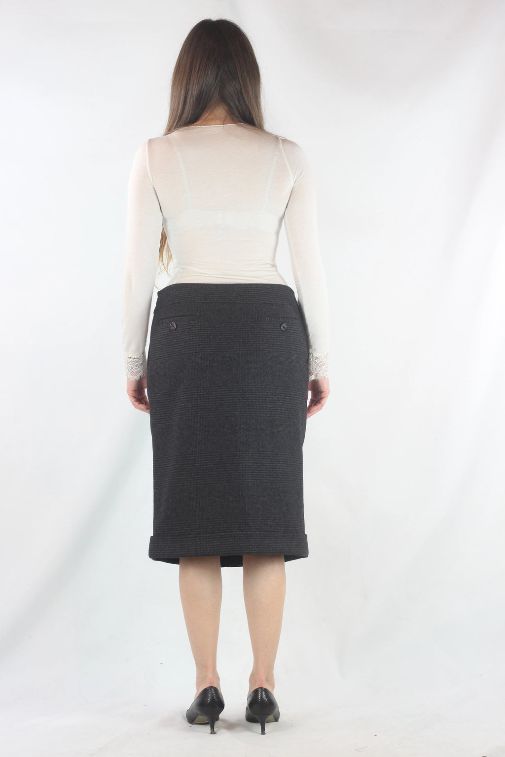 Checked Wool Blend Skirt