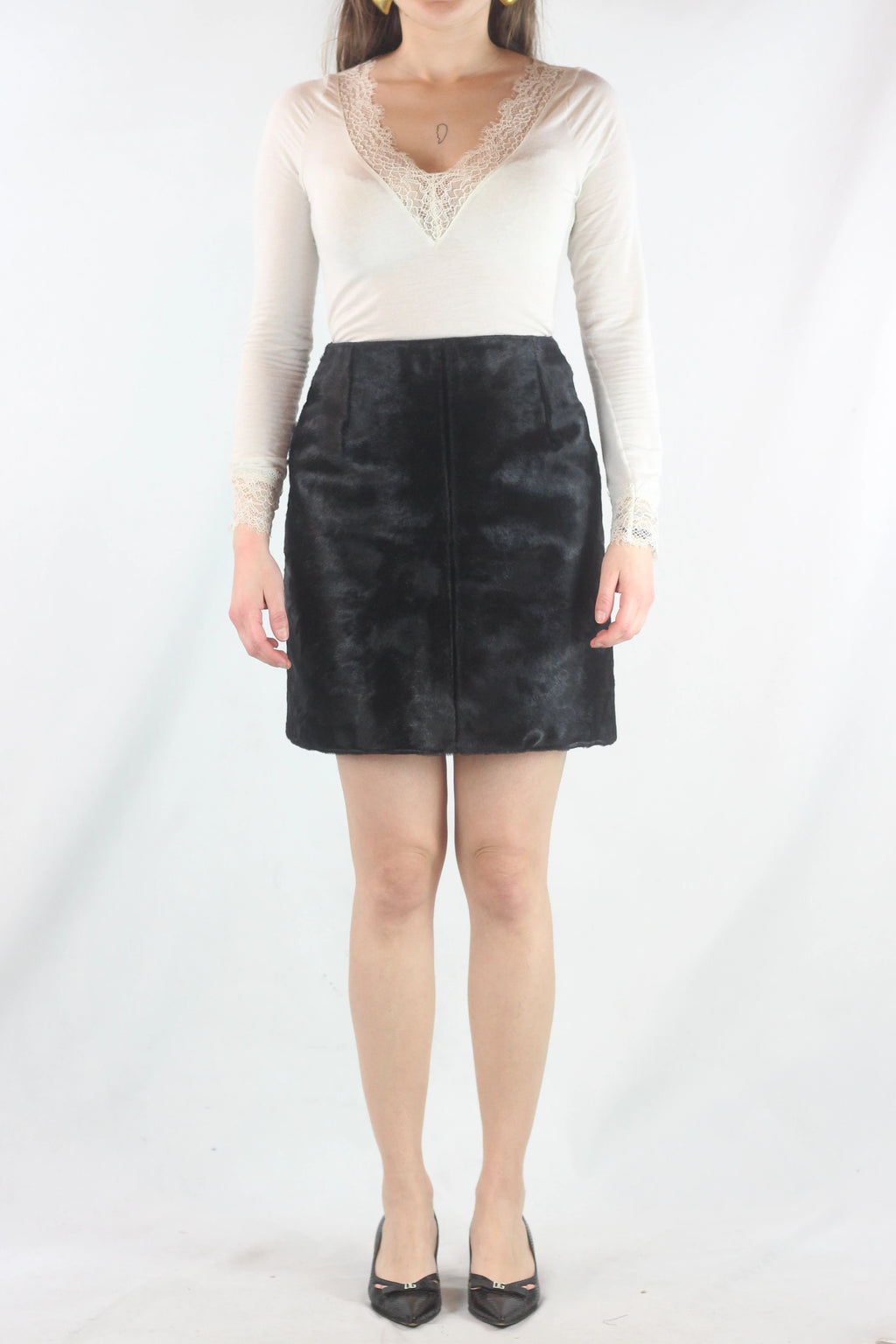 Calf Hair Trapeze Mini Skirt
