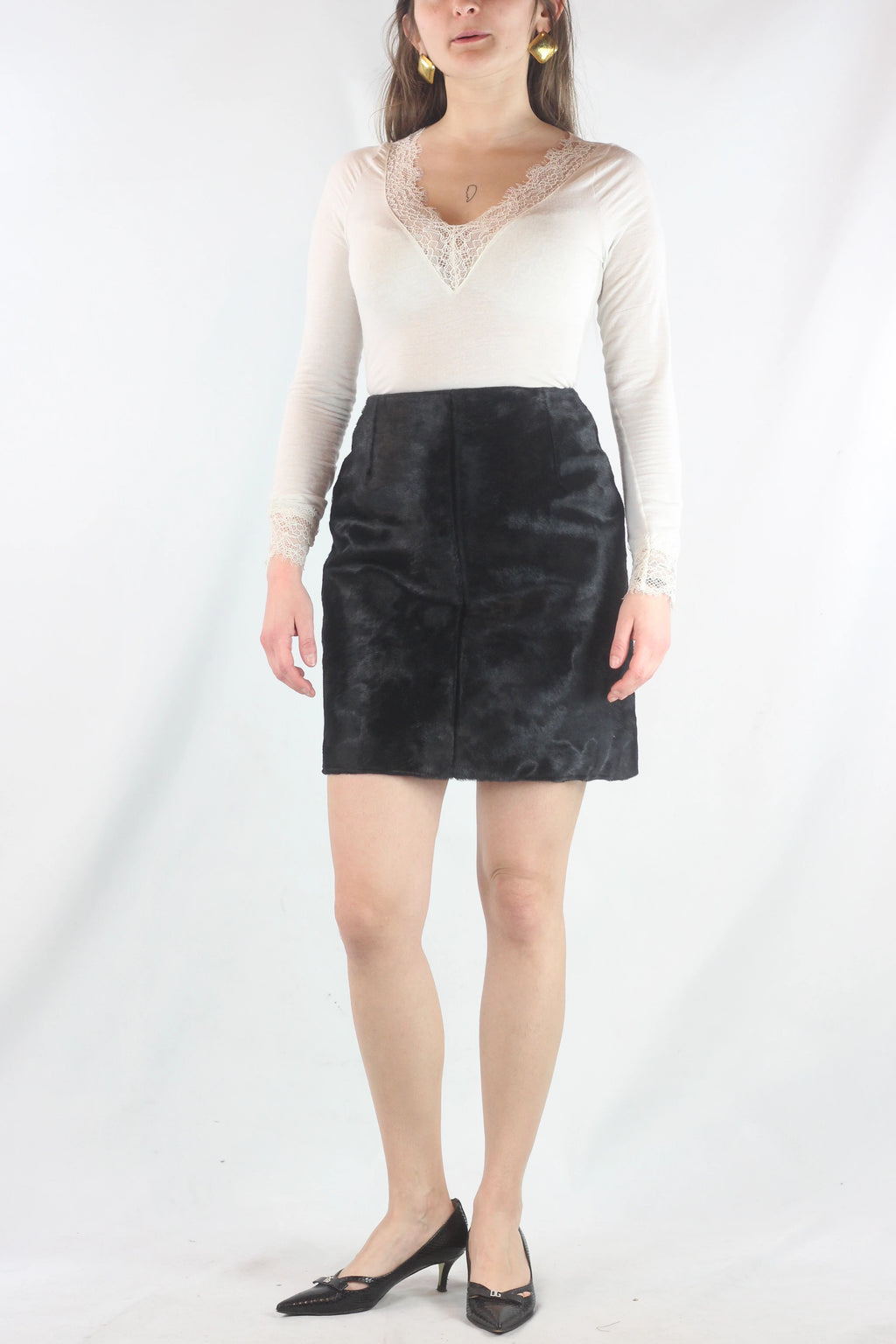 Calf Hair Trapeze Mini Skirt
