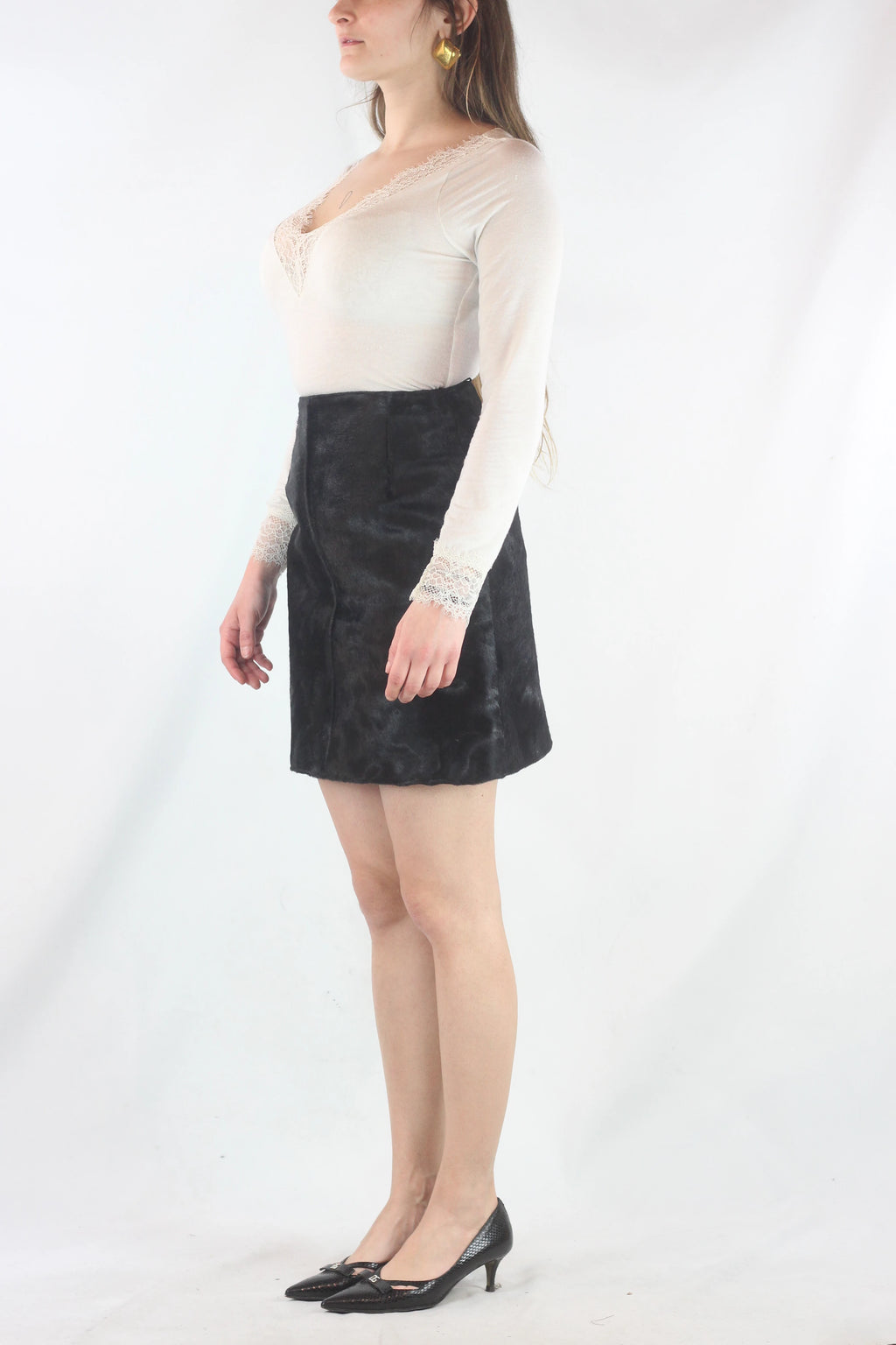 Calf Hair Trapeze Mini Skirt