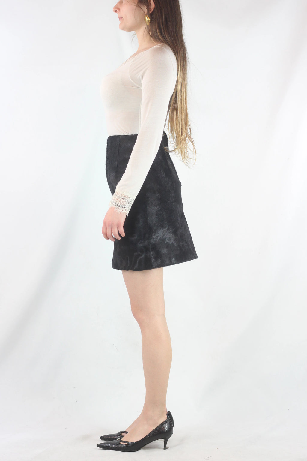 Calf Hair Trapeze Mini Skirt
