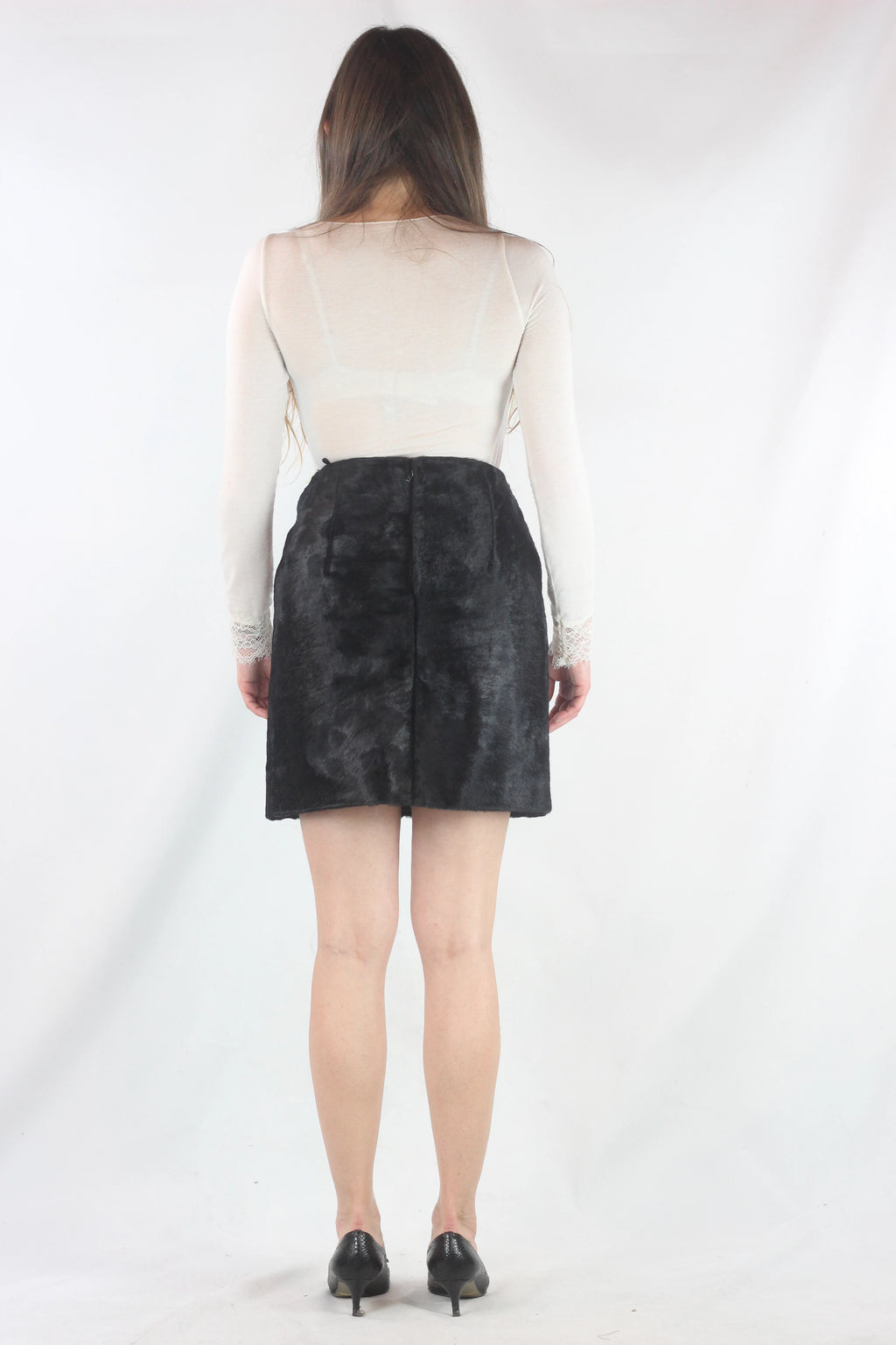 Calf Hair Trapeze Mini Skirt