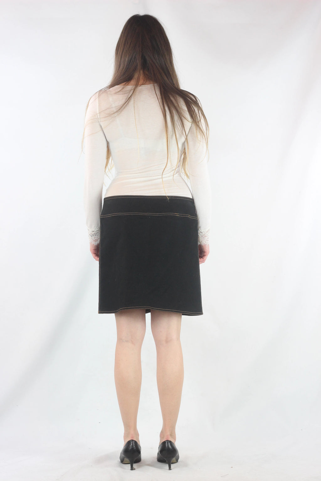 Black Cotton Skirt with Oversized Button Detail