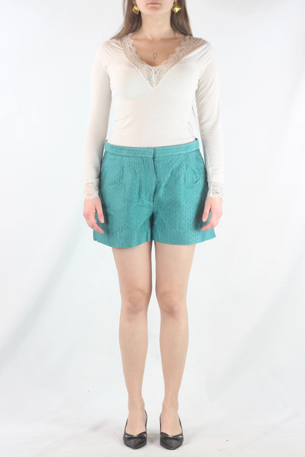 Tailored Teal Cotton Shorts