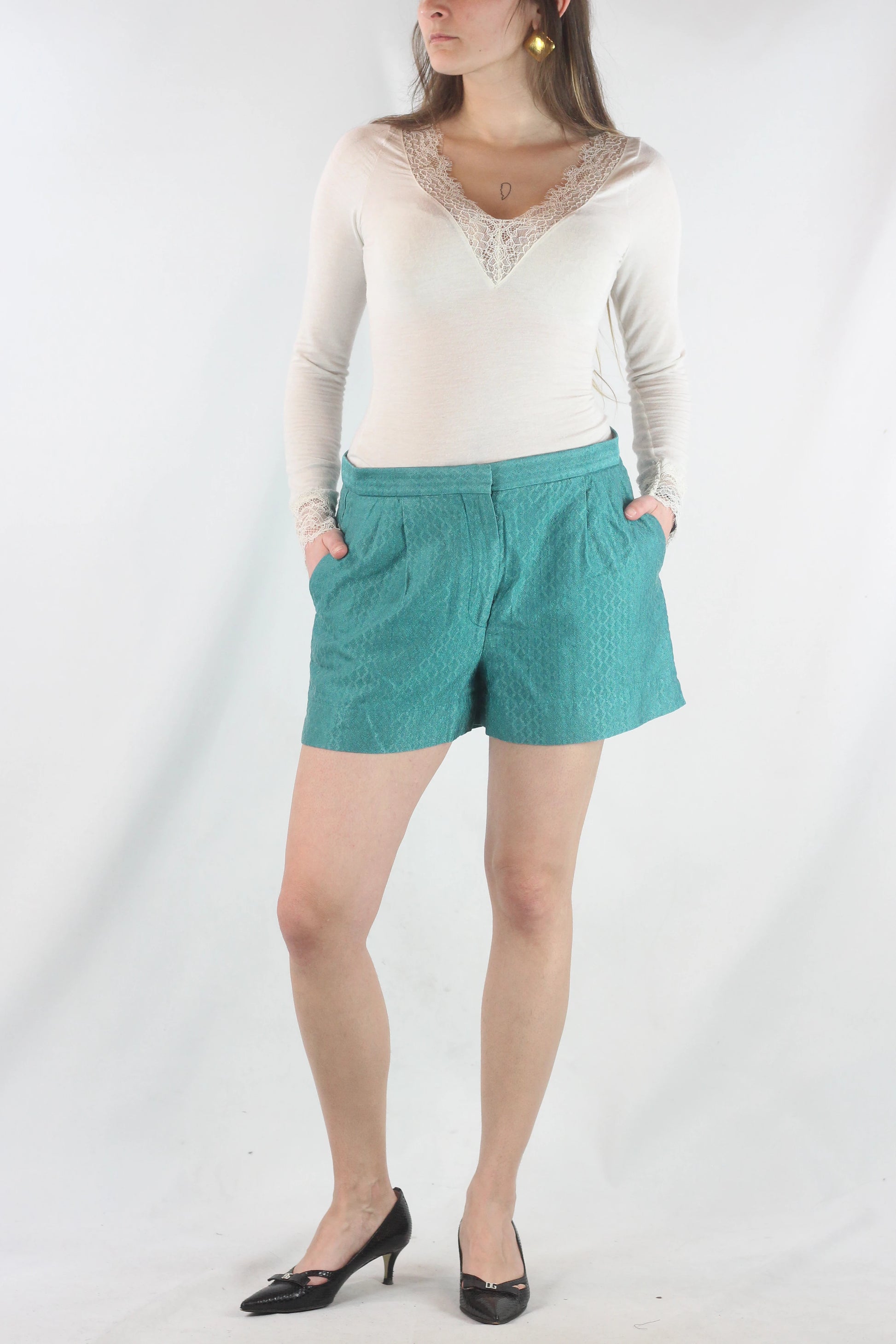 Tailored Teal Cotton Shorts