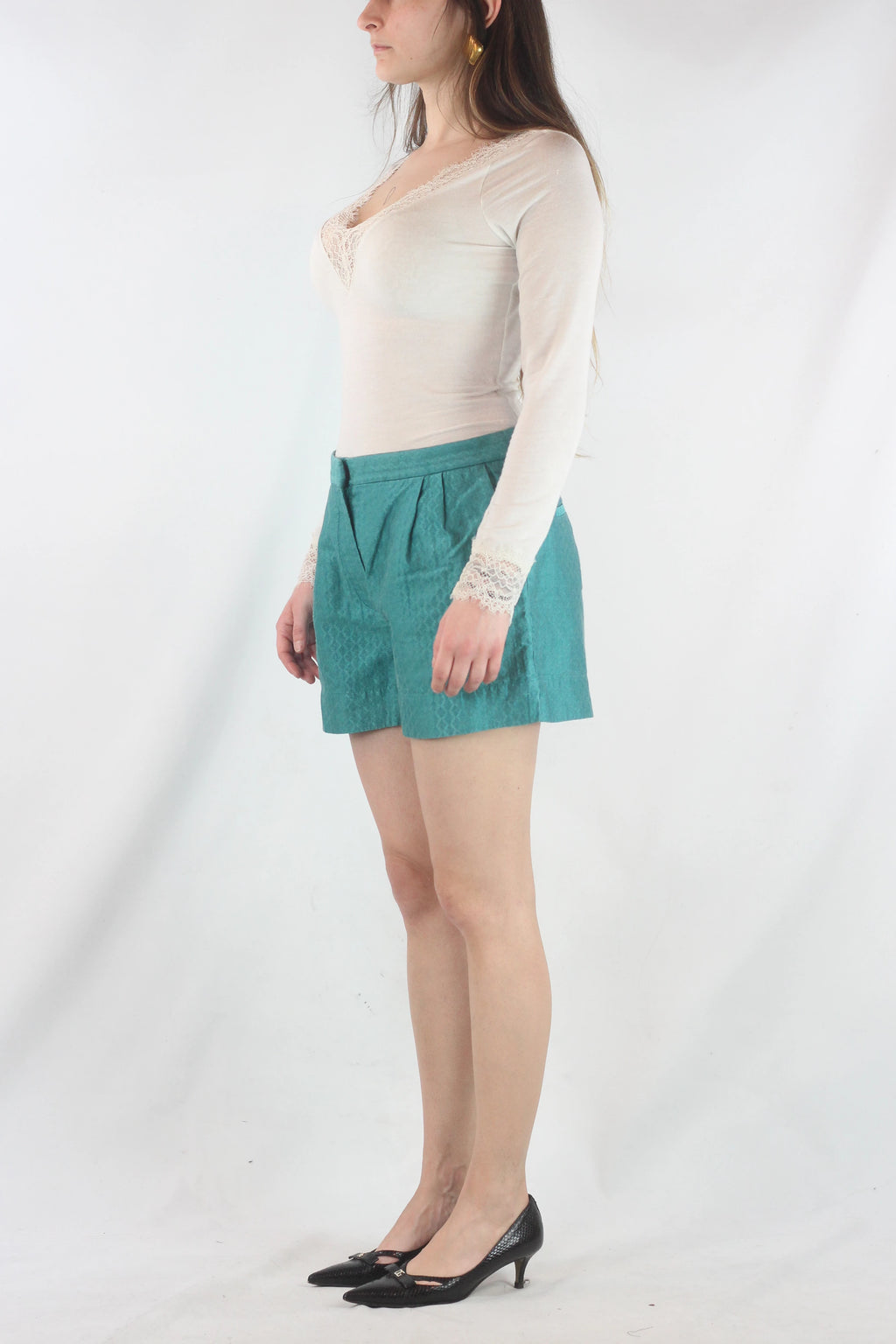 Tailored Teal Cotton Shorts