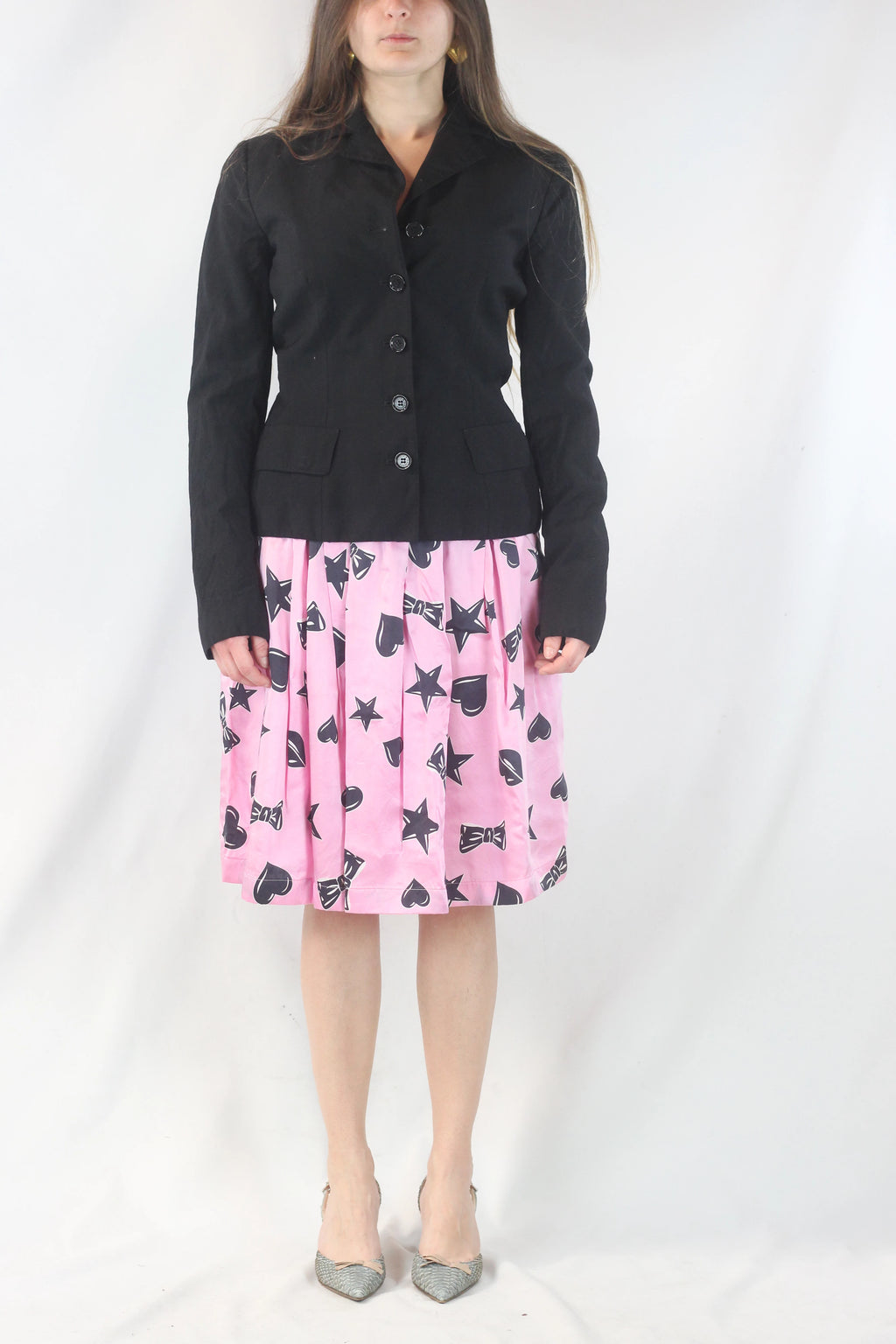 Silk Skater Skirt with Cartoon Print