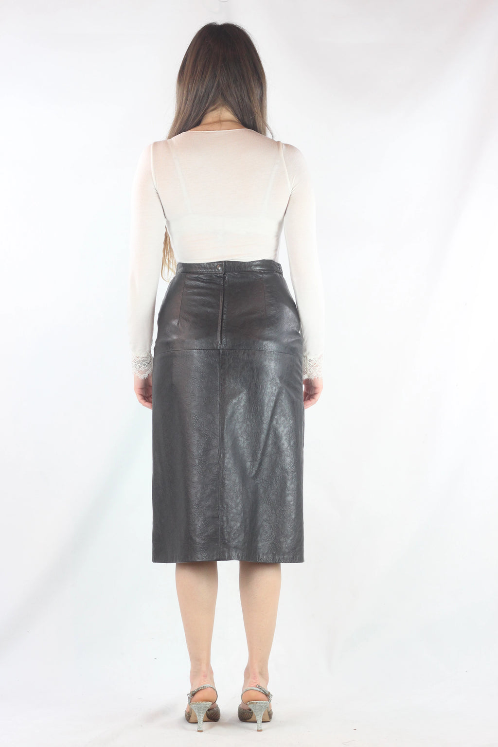 Leather Skirt with Floral Embossing