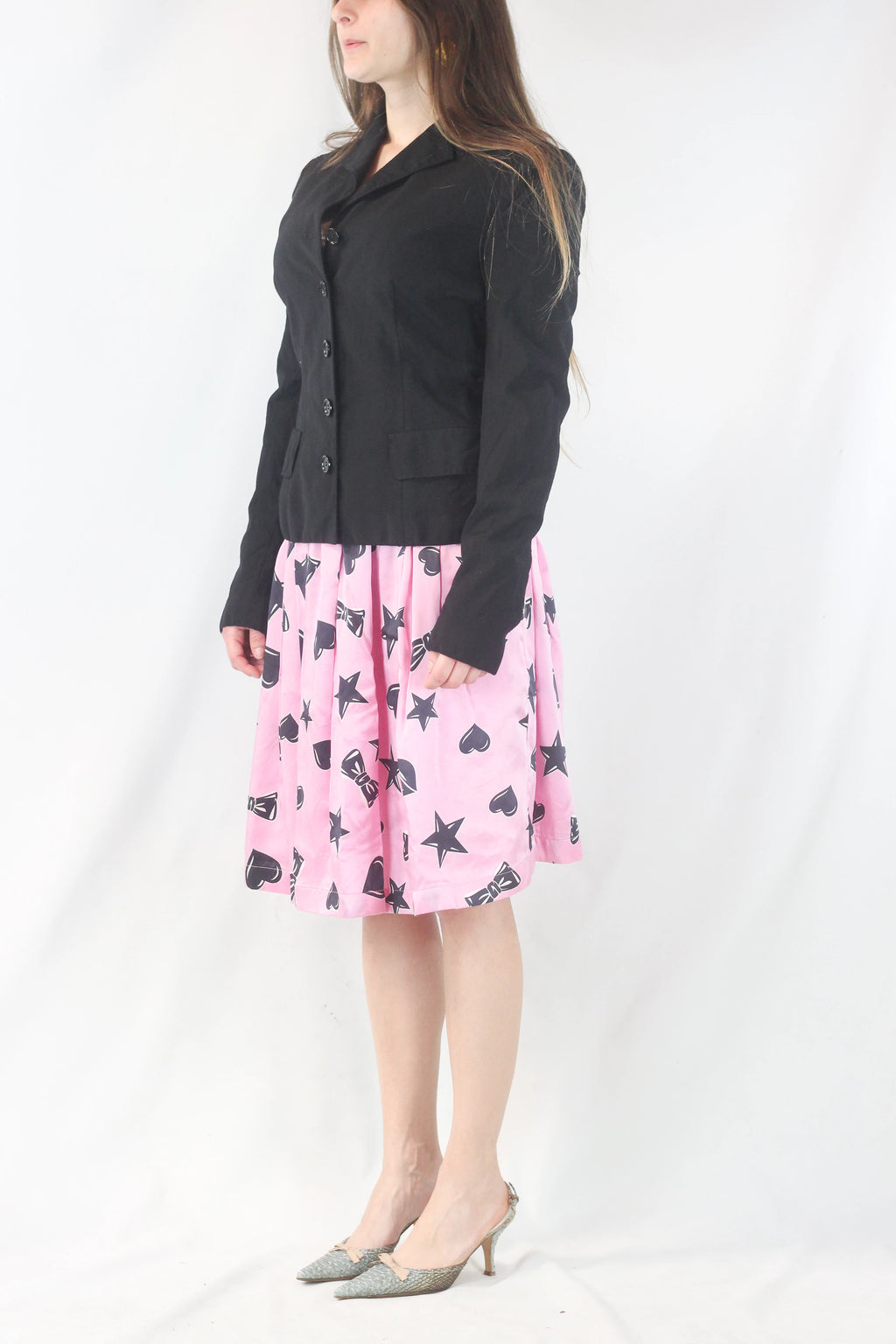 Silk Skater Skirt with Cartoon Print