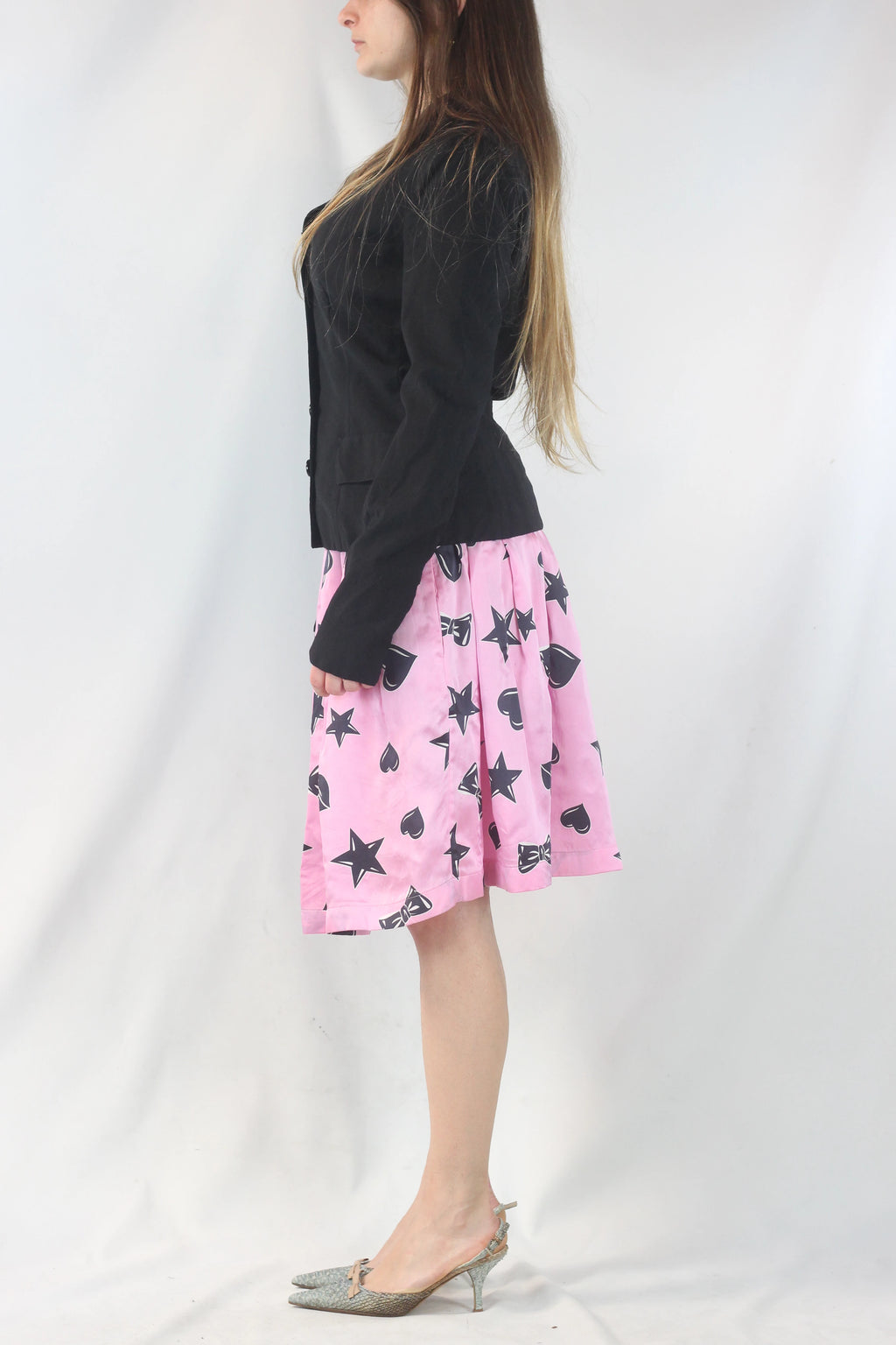 Silk Skater Skirt with Cartoon Print