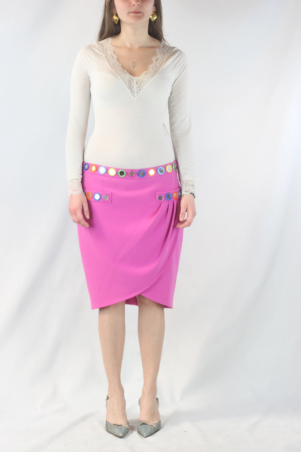 Pink Tulip Skirt with Mirror Embellishments