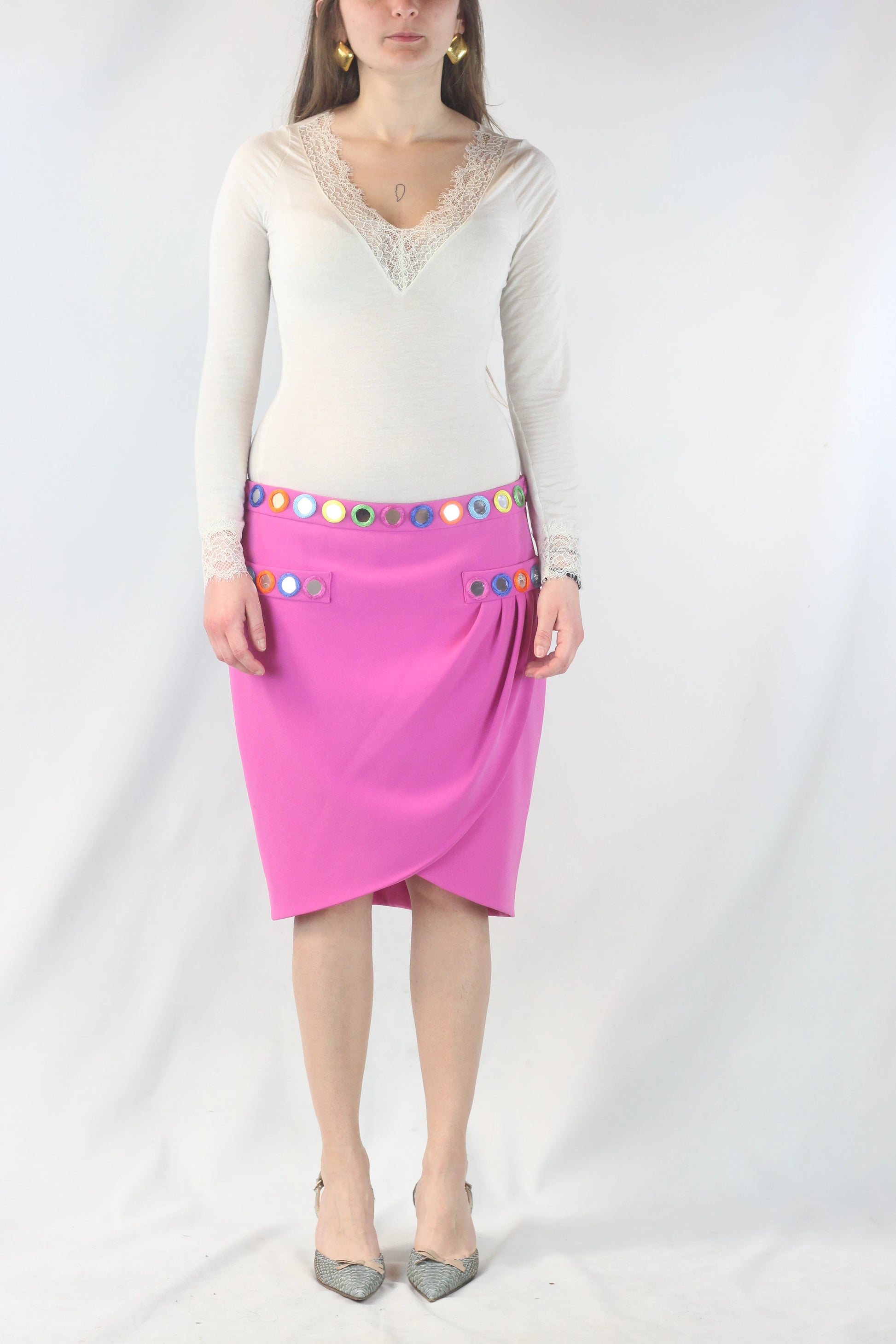 Pink Tulip Skirt with Mirror Embellishments