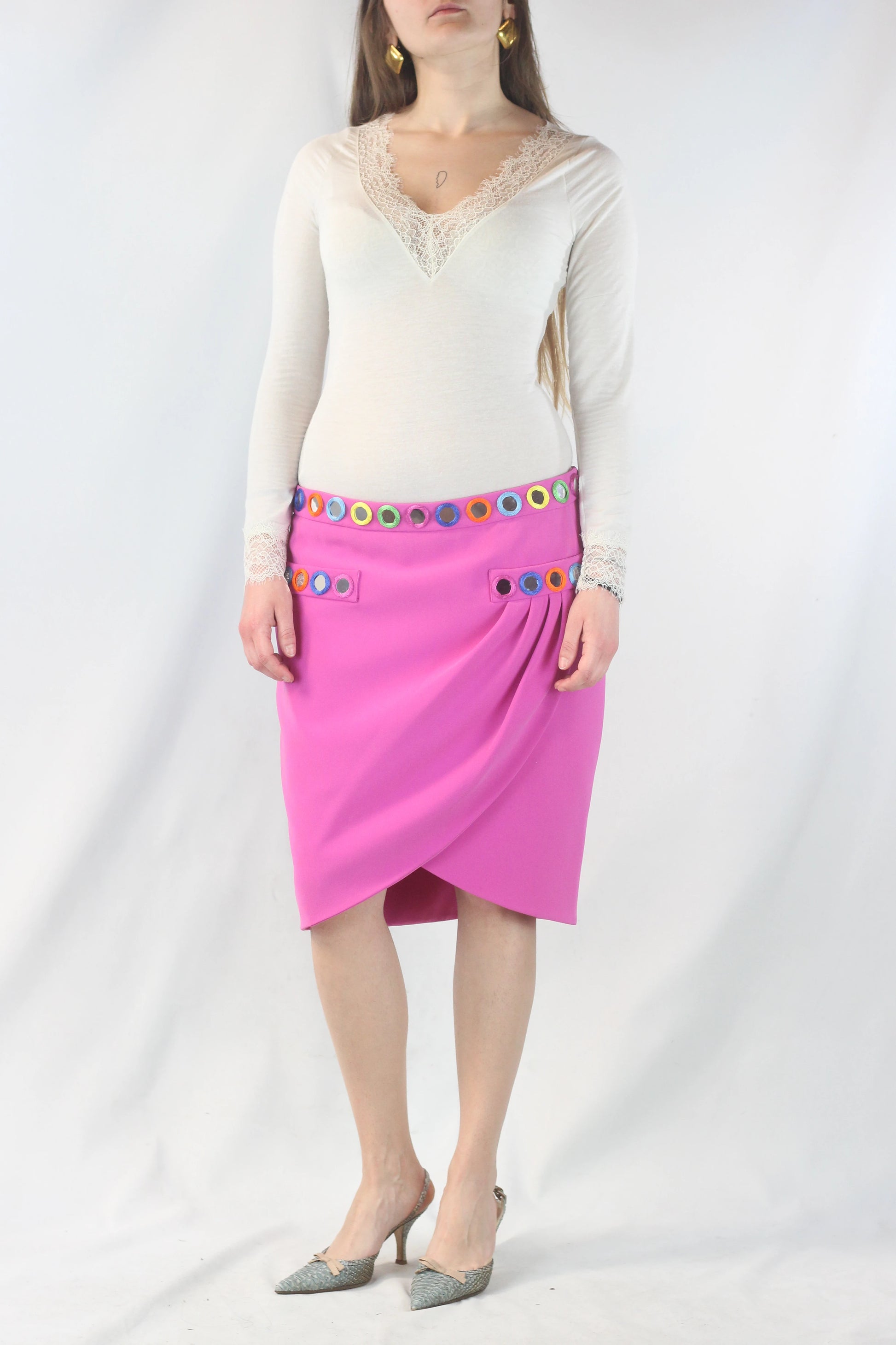 Pink Tulip Skirt with Mirror Embellishments