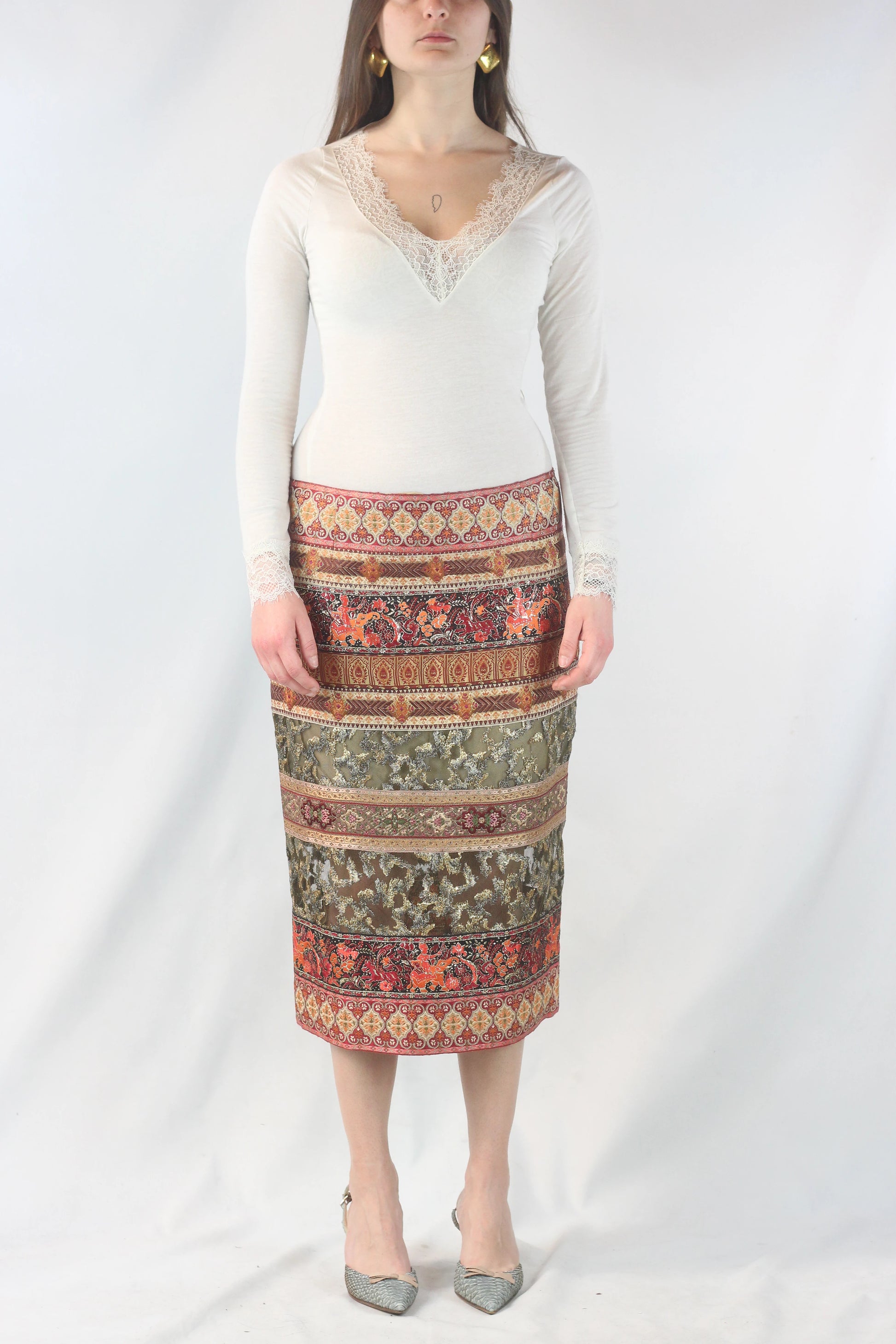 Sheer Patterned Skirt with Ethnic Motifs