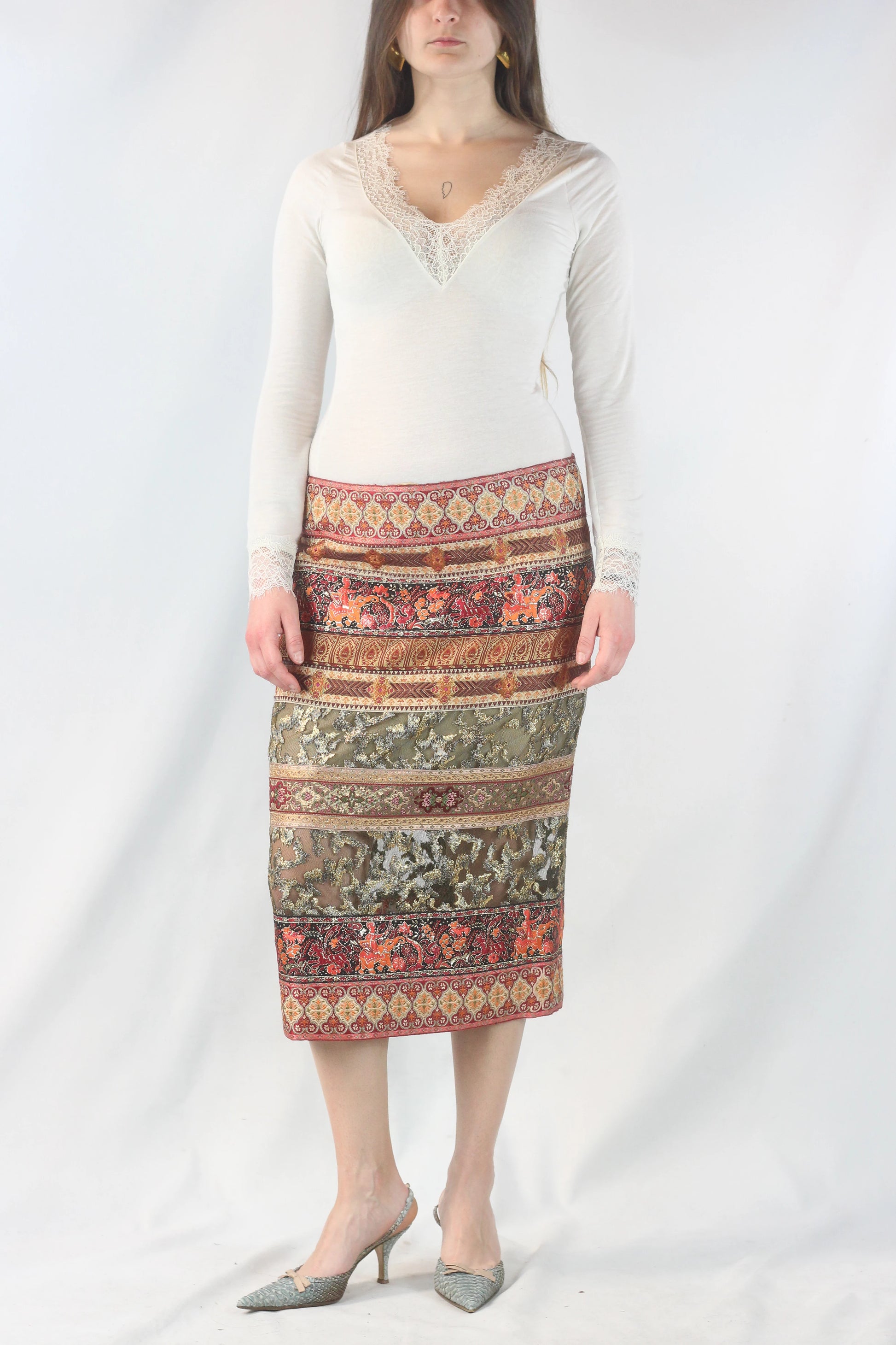 Sheer Patterned Skirt with Ethnic Motifs