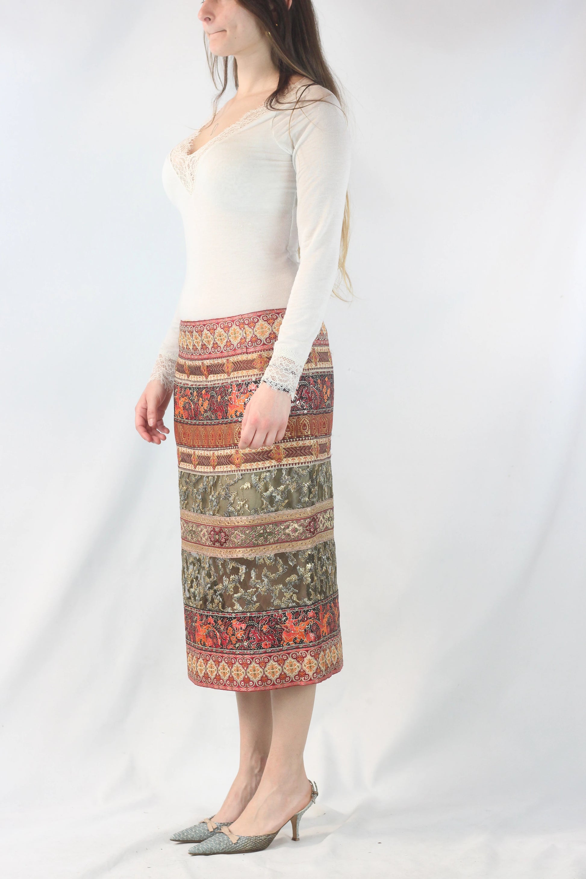 Sheer Patterned Skirt with Ethnic Motifs