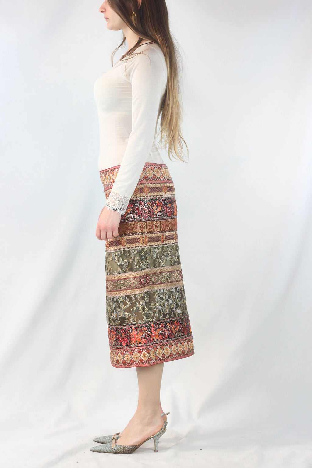 Sheer Patterned Skirt with Ethnic Motifs