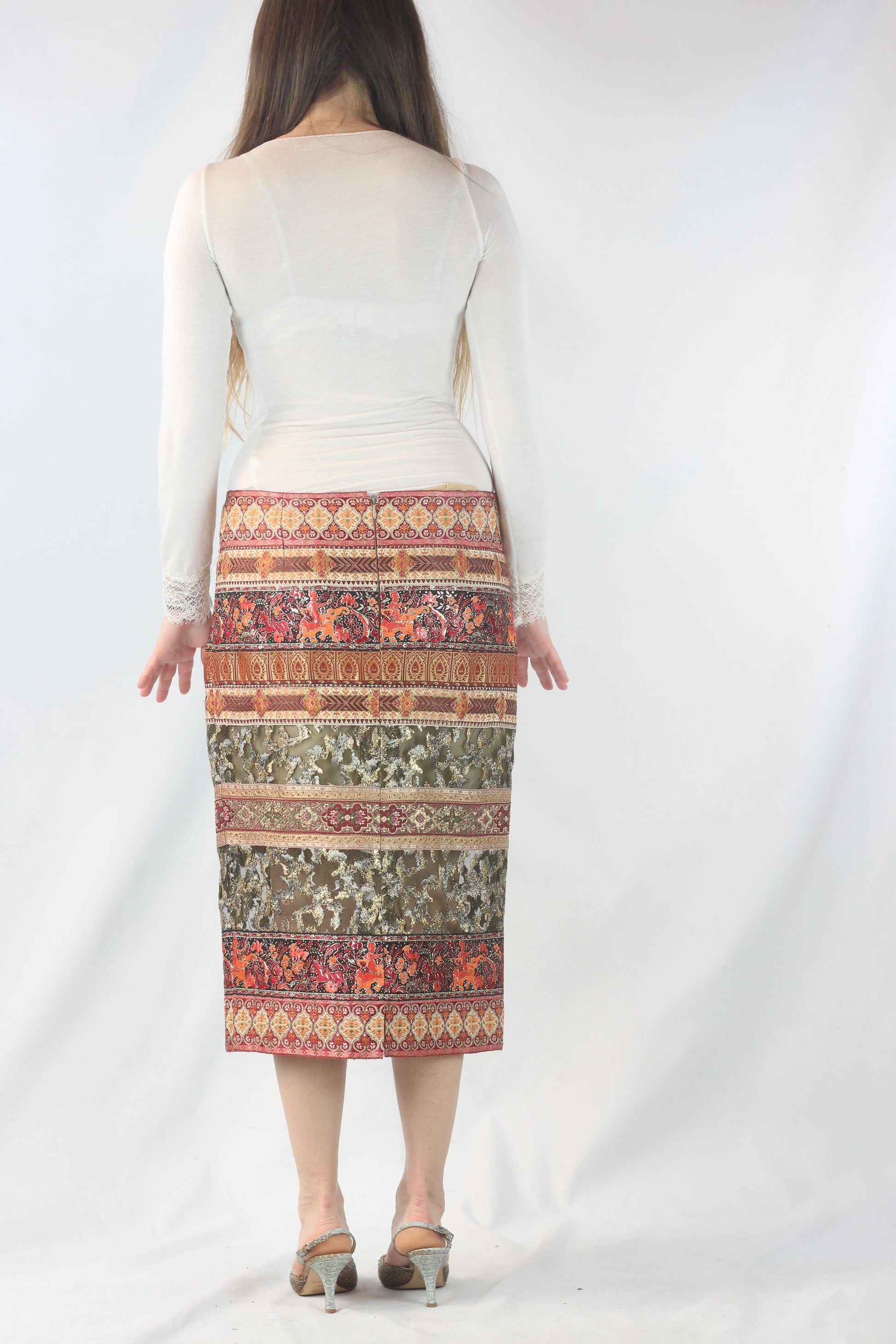 Sheer Patterned Skirt with Ethnic Motifs